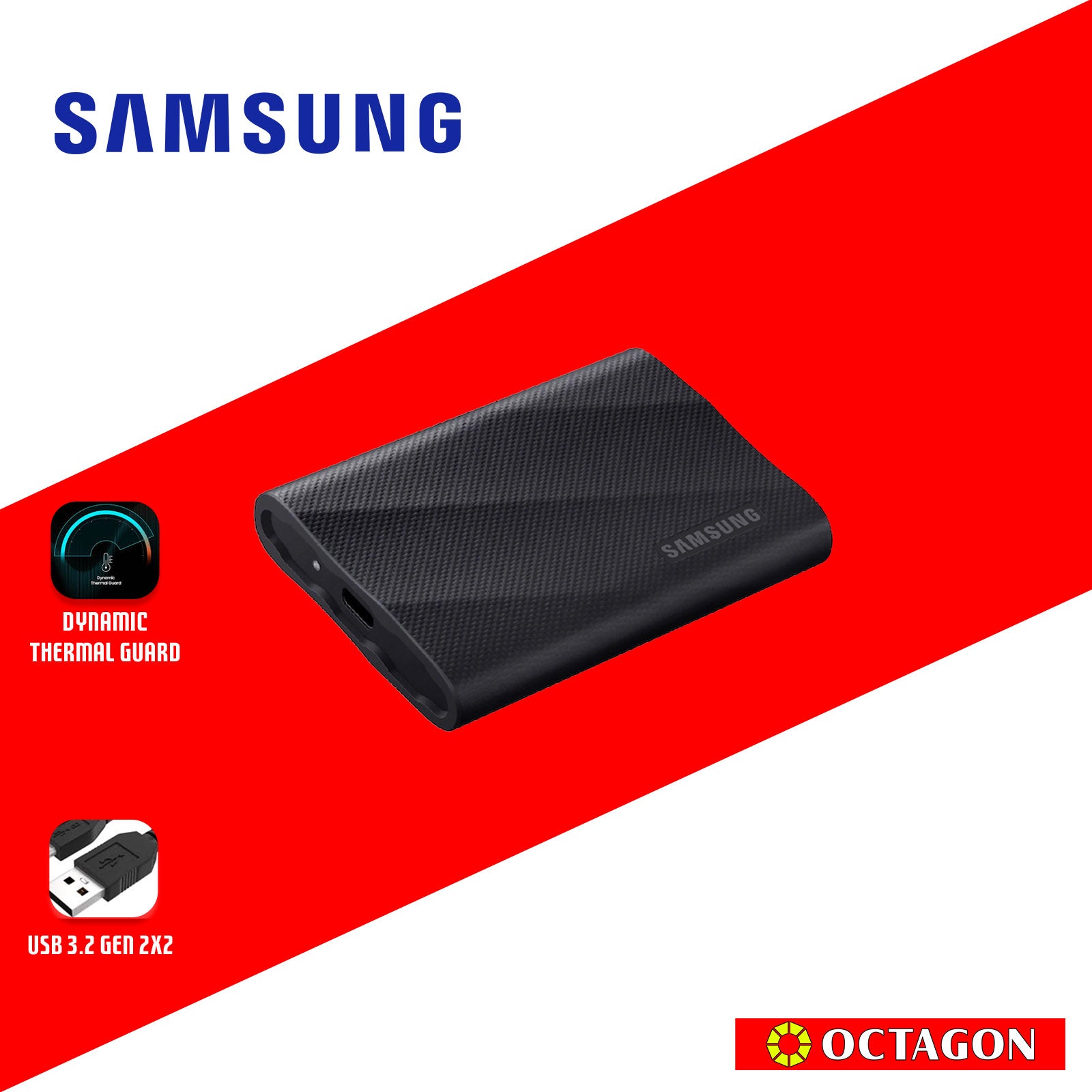 SAMSUNG T9 1TB/2TB BLACK PORTABLE EXTERNAL SOLID STATE DRIVE