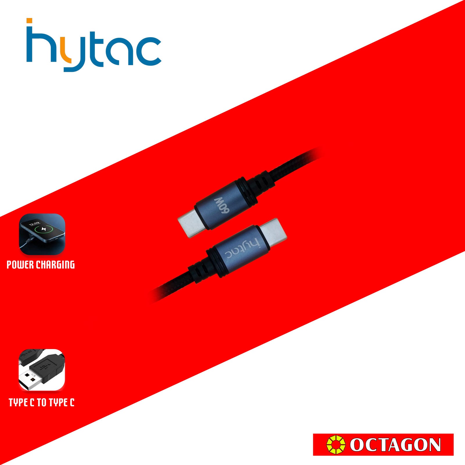 HYTAC HCC203CC TYPE C TO TYPE C FAST CHARGING CABLE 60W 2M BLACK