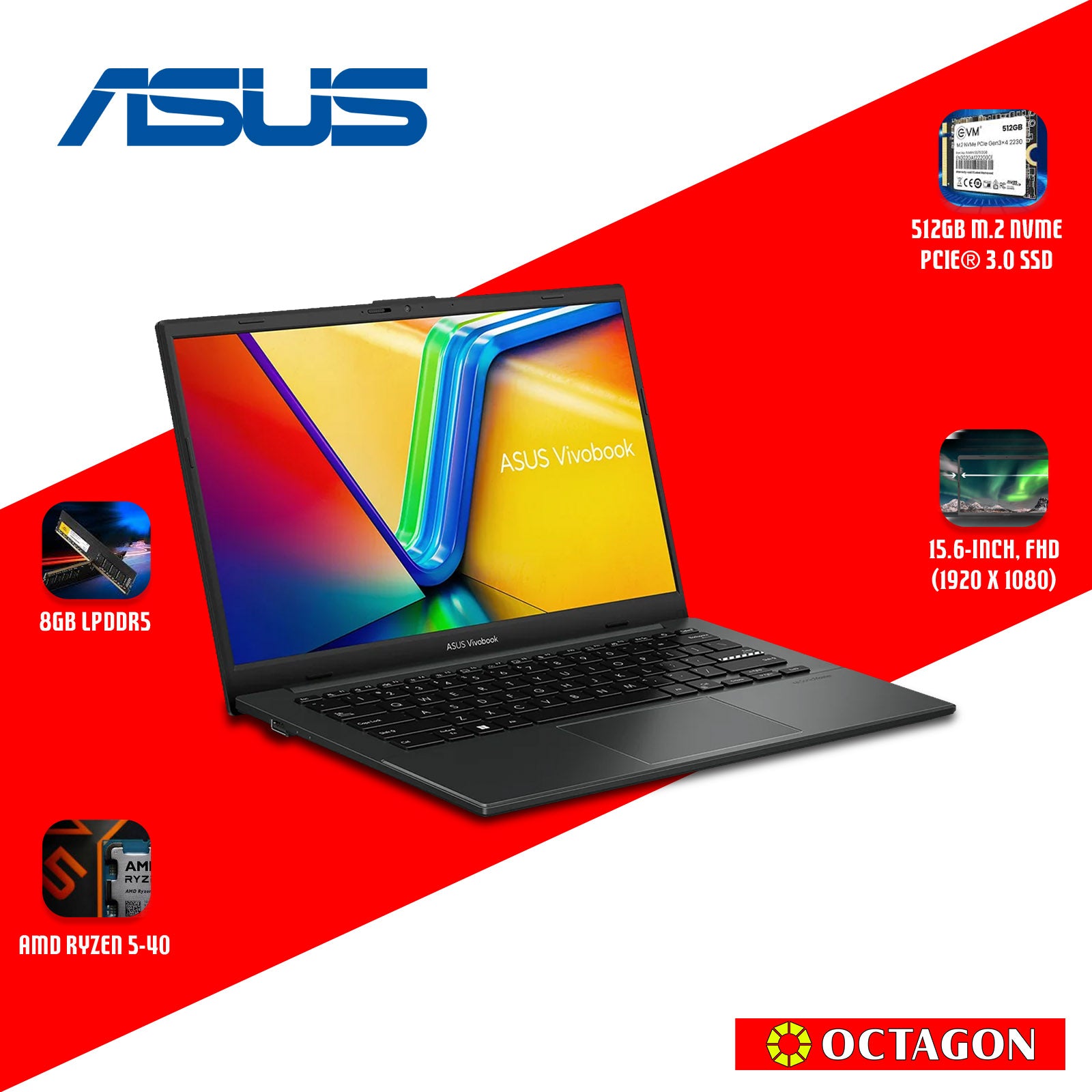ASUS E1404FA-EB1798WSM/ RYZEN 5-40/ 8GB/ 512GB SSD/ 15.6 FHD/ WIN 11/ OFFICE H&S + M365/ BLK