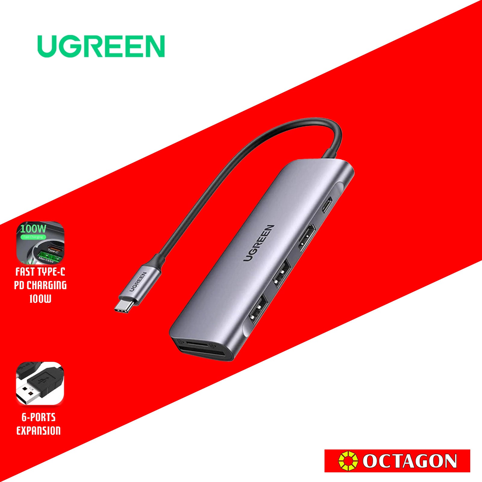 UGREEN USB-C 6-IN-1 Multifunctional Adapter Space Gray CM195/70411