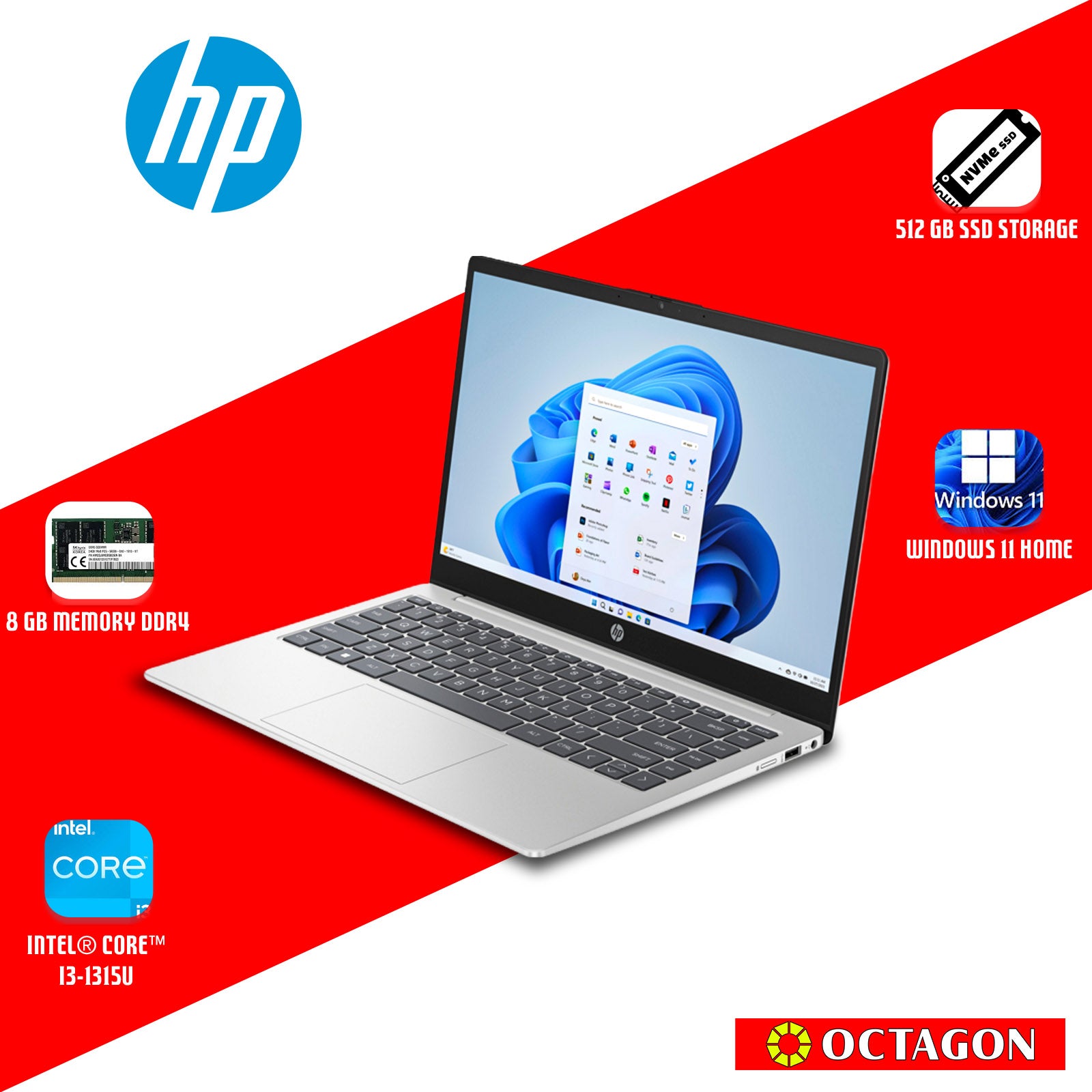 HP 14-EP0263TU/ CORE I3-1315U/ 8GB DDR4 3200/ 512GB SSD/ 14 HD/ WIN 11/ OFFICE H&S 2021/ SLV