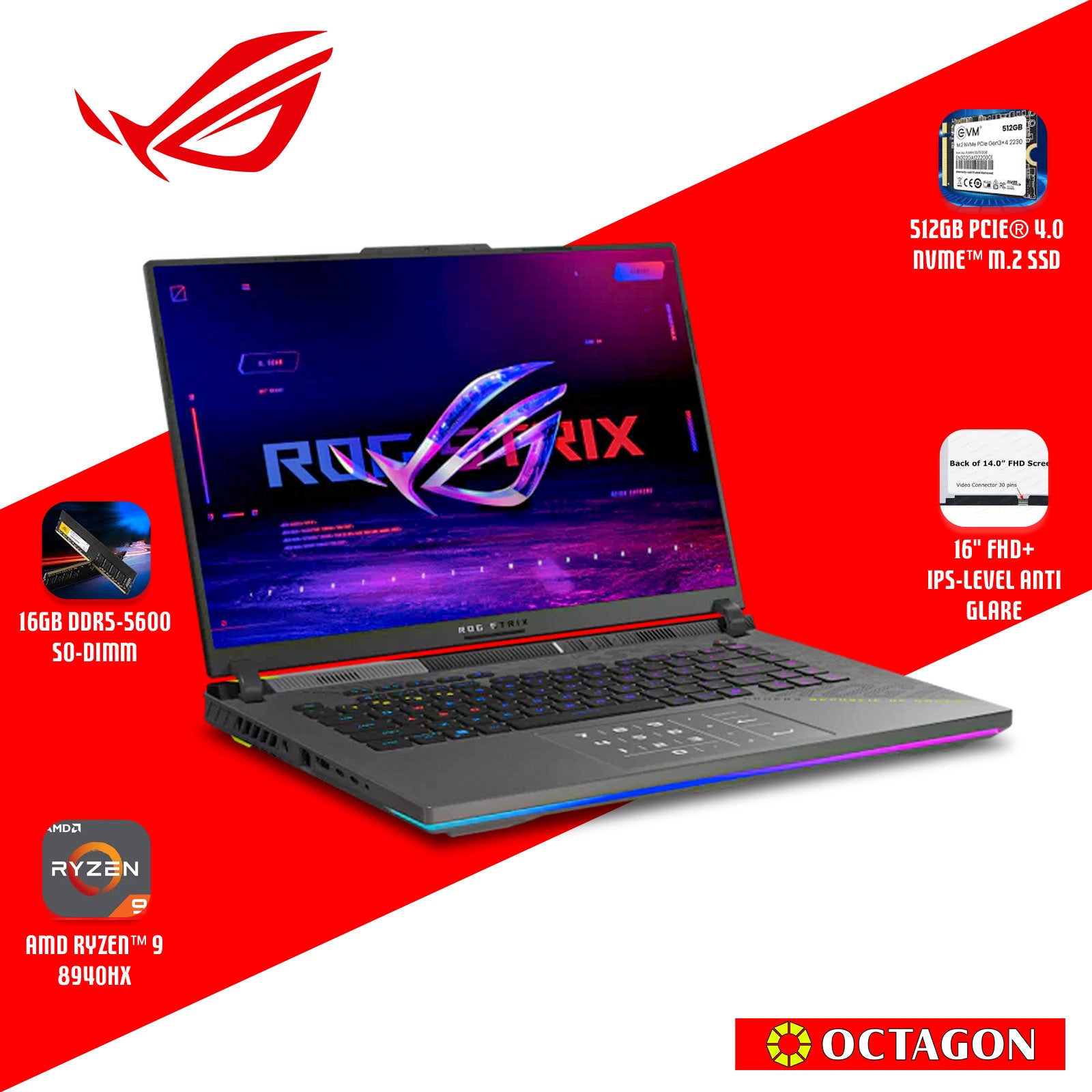 ASUS ROG STRIX G614PM-RV094WSM/ RYZEN 9 8940HX/ 16GB/512GB/ 16 FHD 165HZ/ WIN 11/ RTX5060 8GB