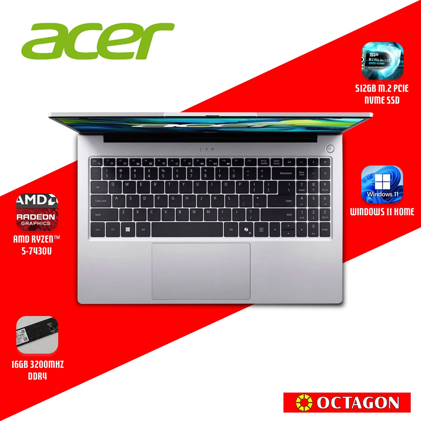 ACER ASPIRE LITE AL15-42P-R6WC/ RYZEN 5 7430U/ 16GB/ 512GB SSD/ 15.6 IPS FHD/ WIN 11/ OFFICE HOME 2024 + OFFICE 365 1YR/ LIGHT SILVER