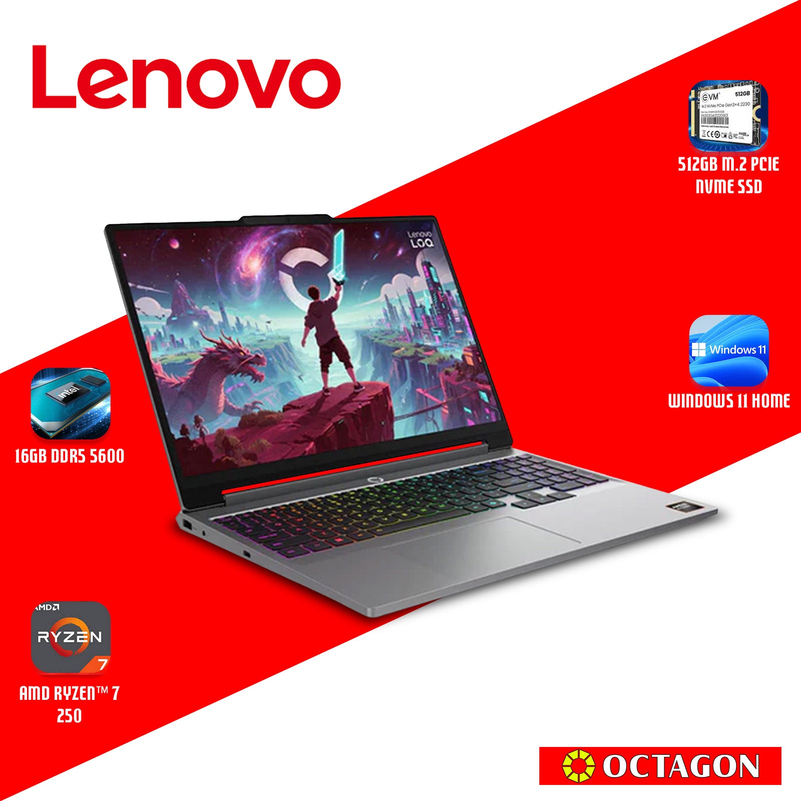 LENOVO LOQ-15 (83TN005HPH)/ RYZEN 7 250/ 16GB/ 512GB SSD/ 15.3 WUXGA (165HZ)/ WIN 11/ OFFICE HOME 2024/ RTX 5050 8GB