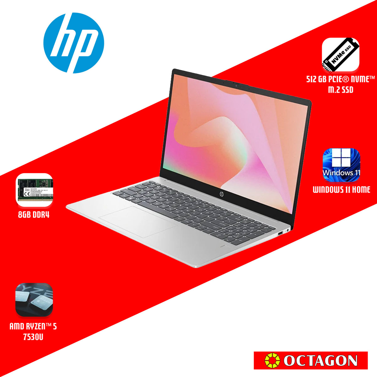 HP 15-FC0863AU/ RYZEN 5-7530U/ 8GB DDR5/ 512GB SSD/ 15.6 FHD/ WIN 11