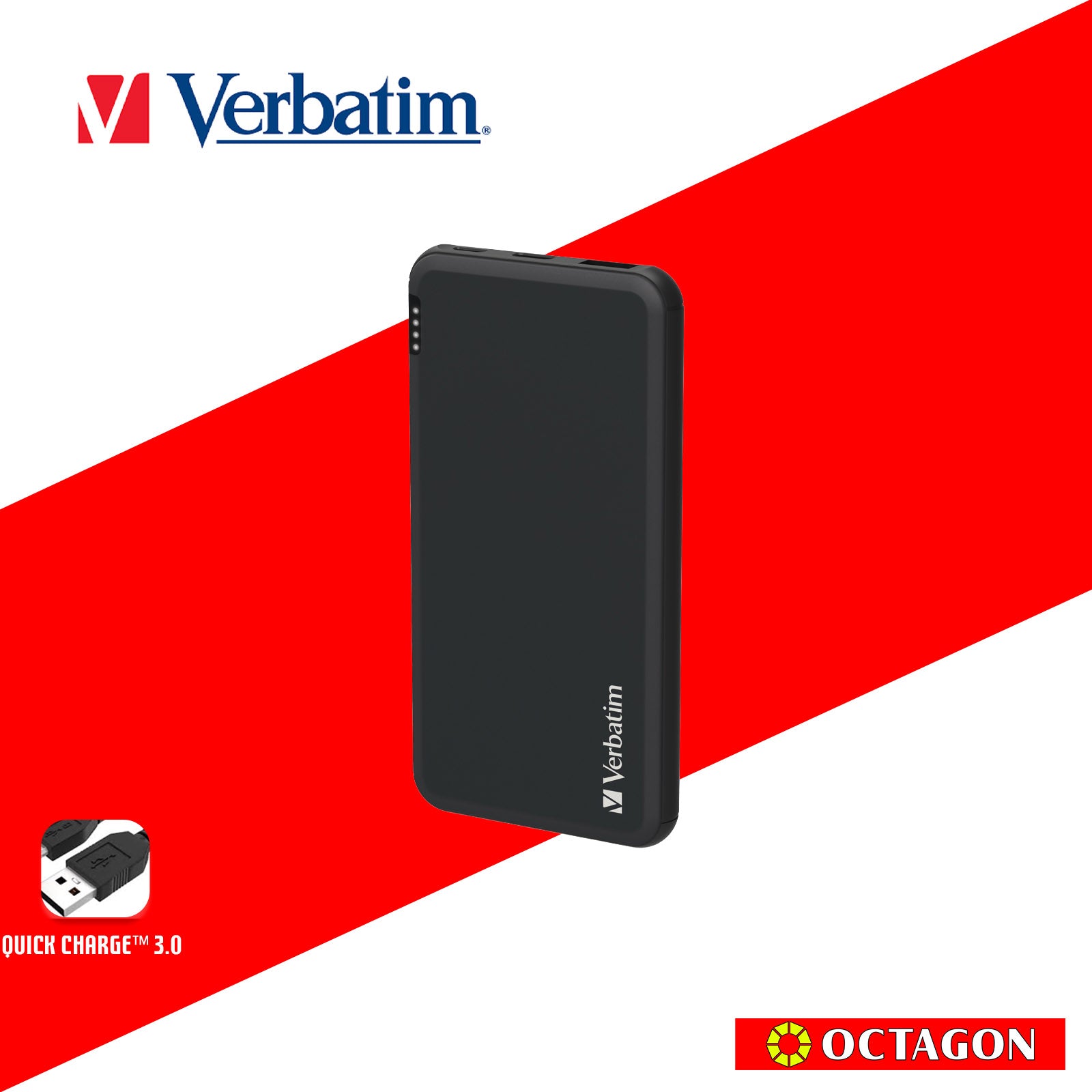 VERBATIM 66439 10000MAH LIGHTWEIGHT POWER PACK PD 18W + QC 3.0 18W (GREY)