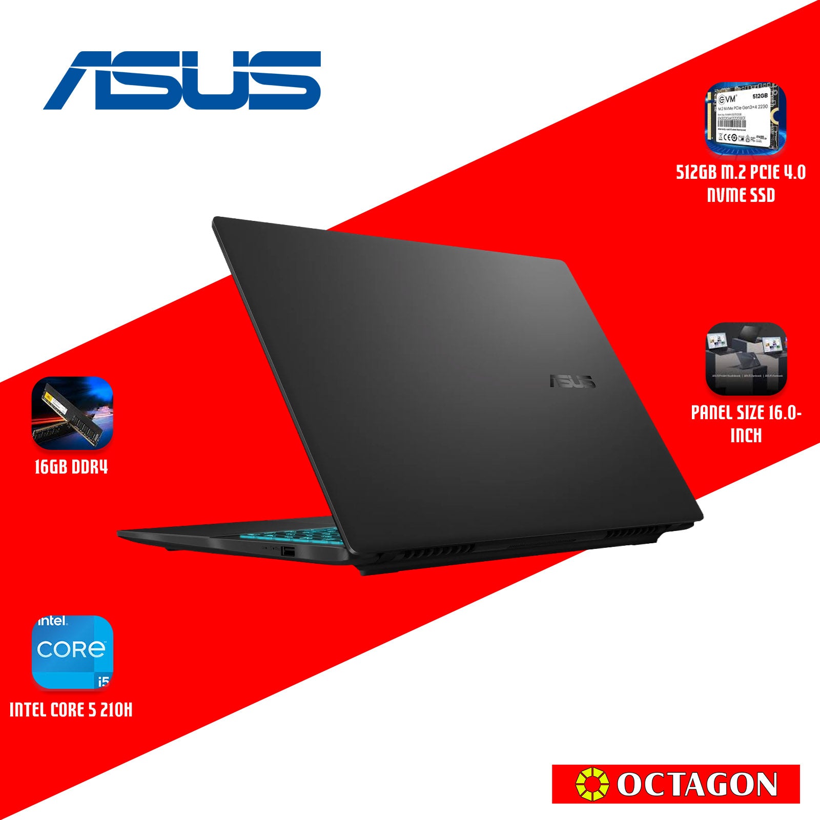ASUS VIVOBOOK 16 V3607VH-RP521W/ CORE 5-210H/ 16GB/ 512GB SSD/ 16 WUXGA 144HZ/ WIN 11/ RTX5050 8GB/ BLK