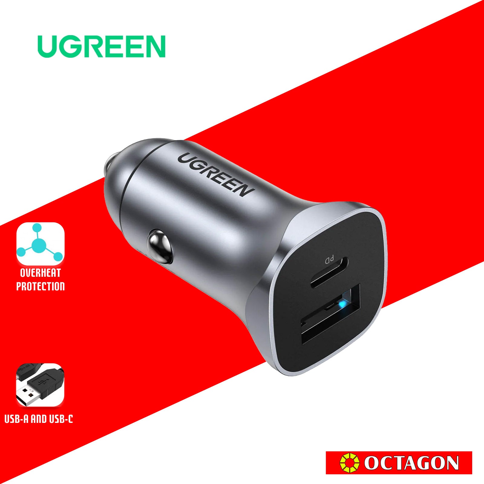 UGREEN CD130/40858 30W DUAL PORT CAR CHARGER