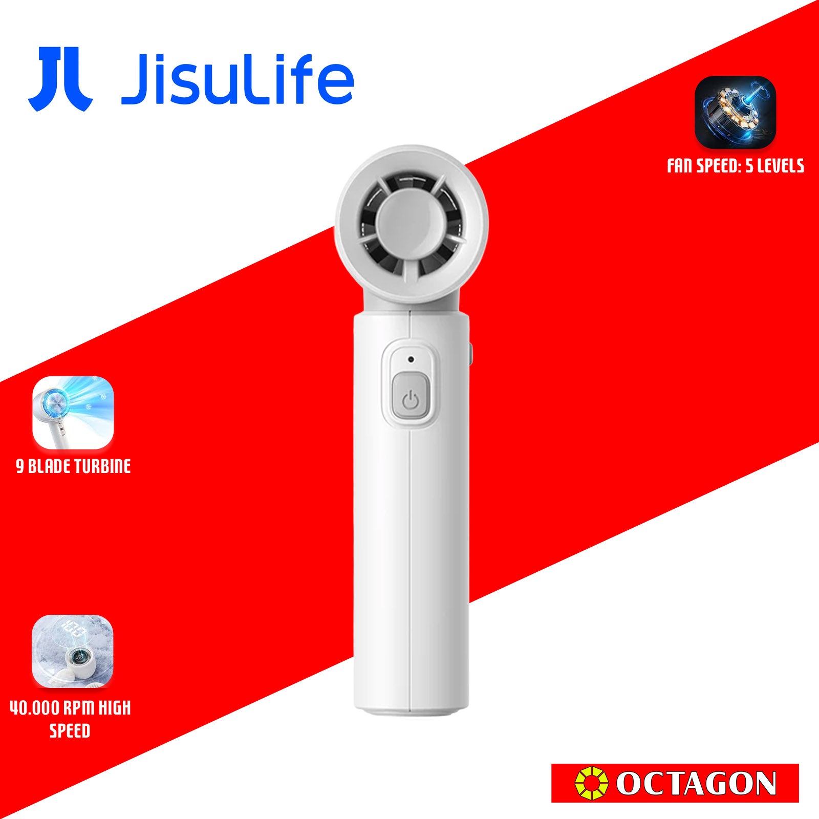 JISULIFE LIFE9 3600MAH GREY/BLACK HANDHELD FAN