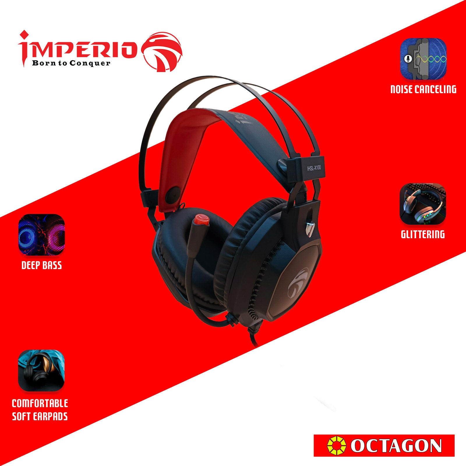 IMPERIO IHSL-X100 RGB GAMING HEADSET USB+3.5MM PLUG