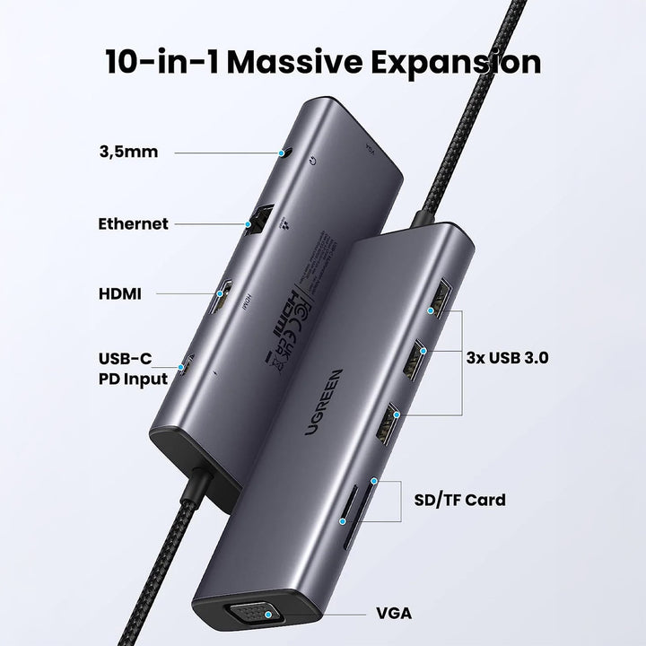 UGREEN CM498/15601 10IN1 USB-C HUB TO USB-C + 3X USB 3.0-A + HDMI + VG ...