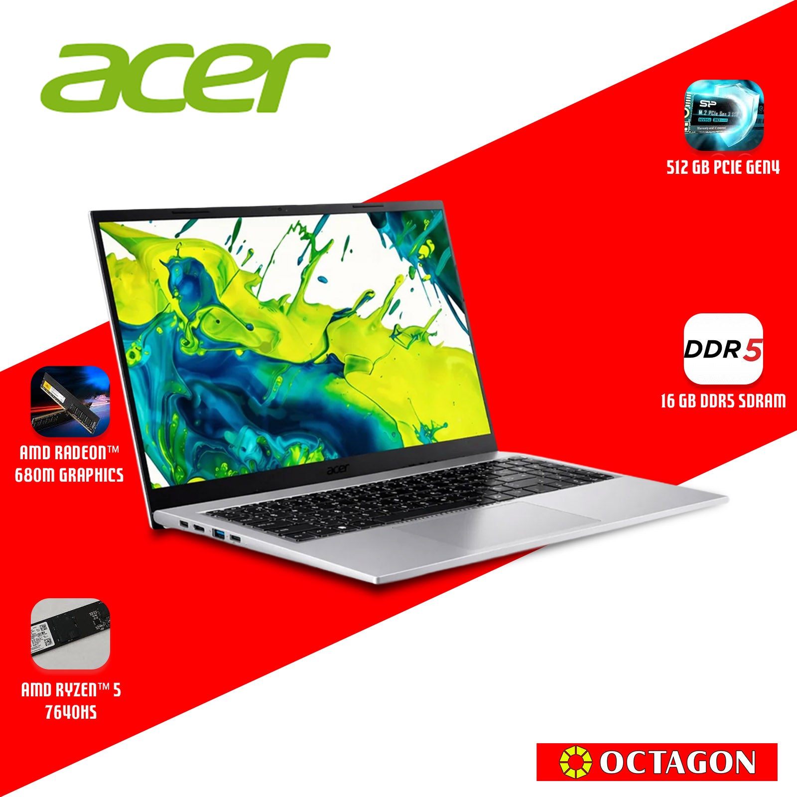 ACER ASPIRE GO AG15-43P-R19X/ RYZEN 5 7640HS/ 16GB/ 512GB SSD/ 15.6 IPS FHD/ WIN 11/ OFFICE HOME 2024 + OFFICE M365 1YR/ SILVER