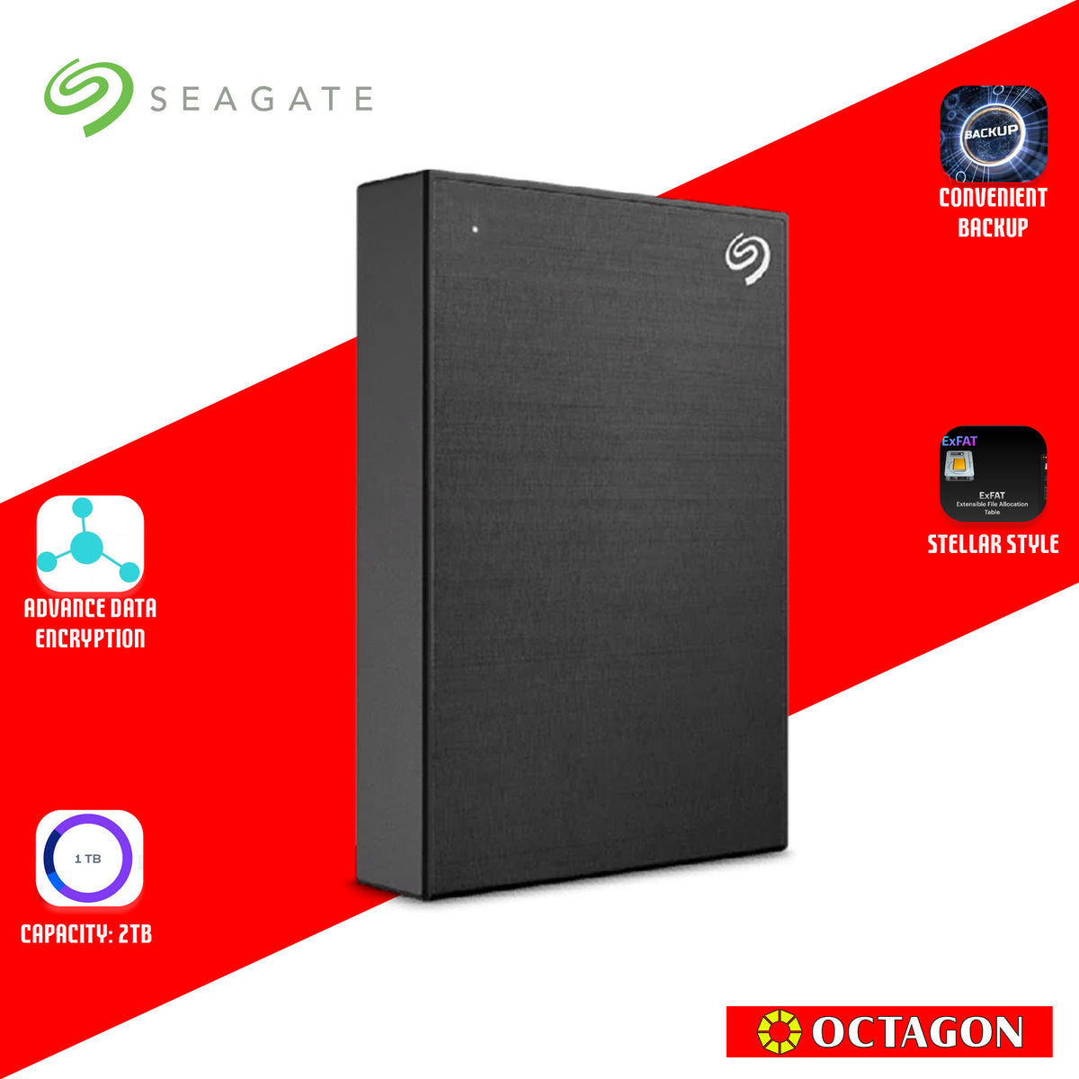 SEAGATE 2TB ONETOUCH BLACK HDD W/ PASSWORD