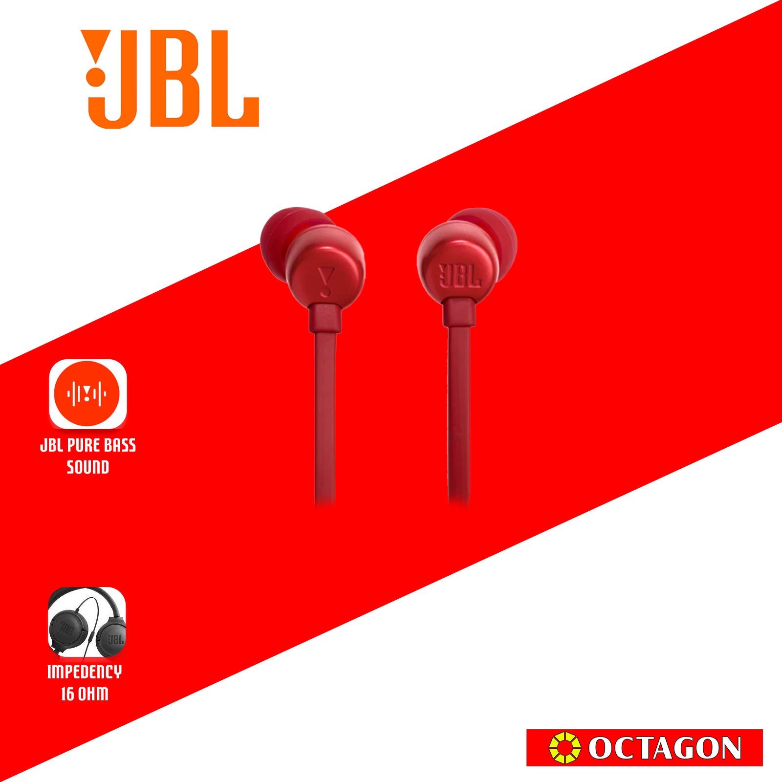 JBL T310C RED WIRED EARPHONES WITH MIC