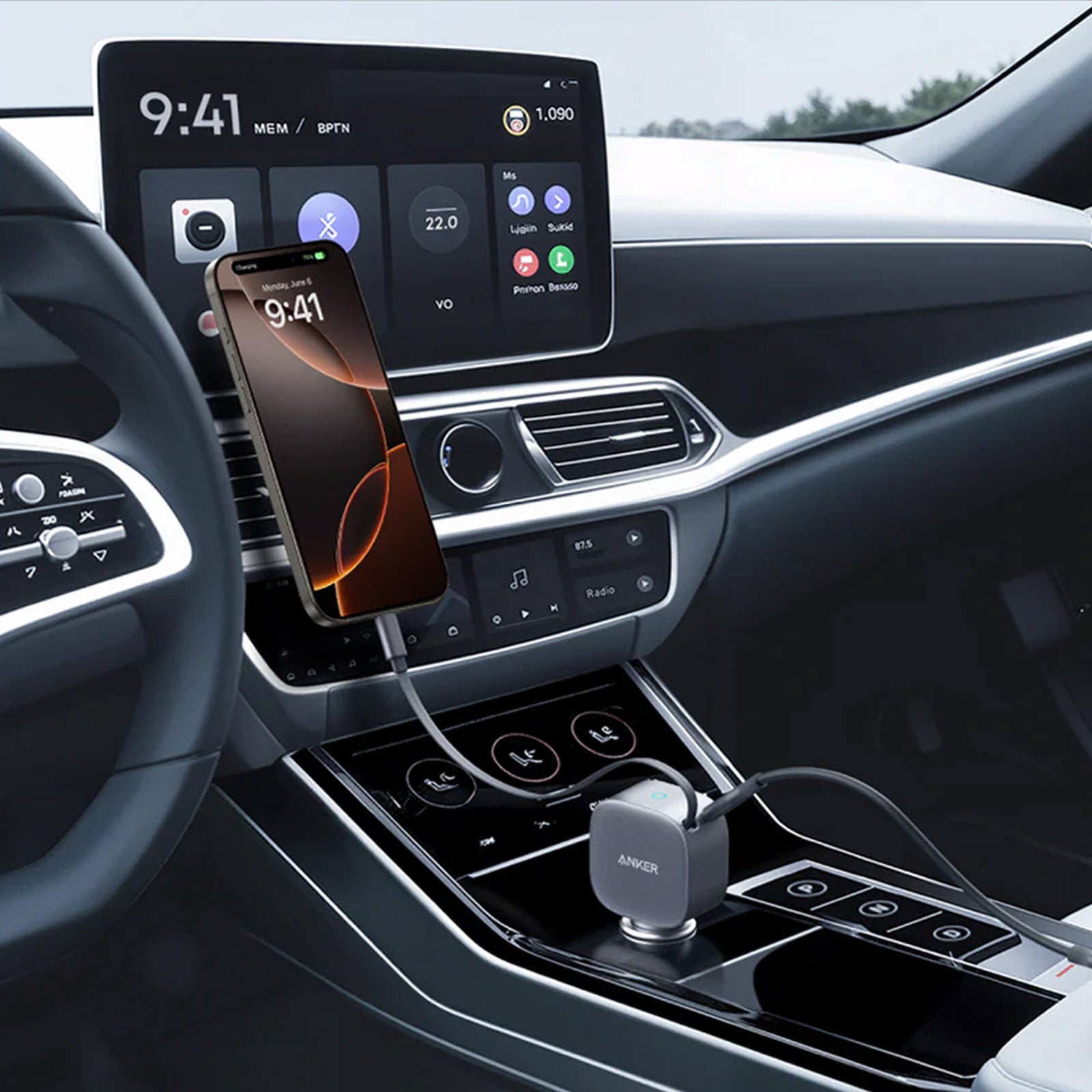 ANKER A2738HA2 NANO CAR CHARGER GRAY 75W USB-C PORT, BUILT-IN RETRACTABLE USB-C CABLE