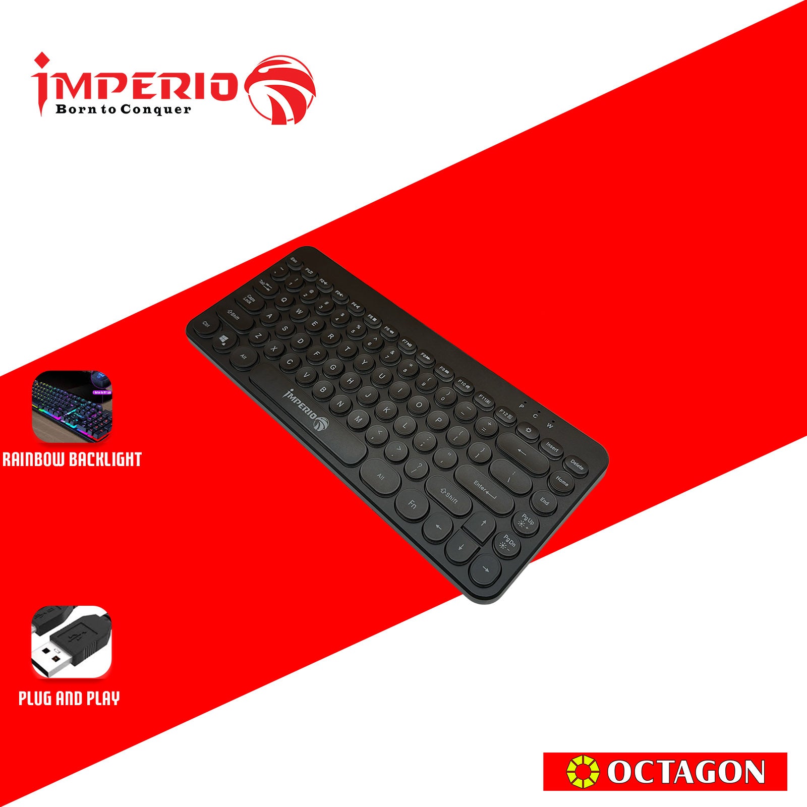 IMPERIO ICC-KB502 RAINBOW BACKLIGHT WIRED USB KEYBOARD 83 KEYS BLACK