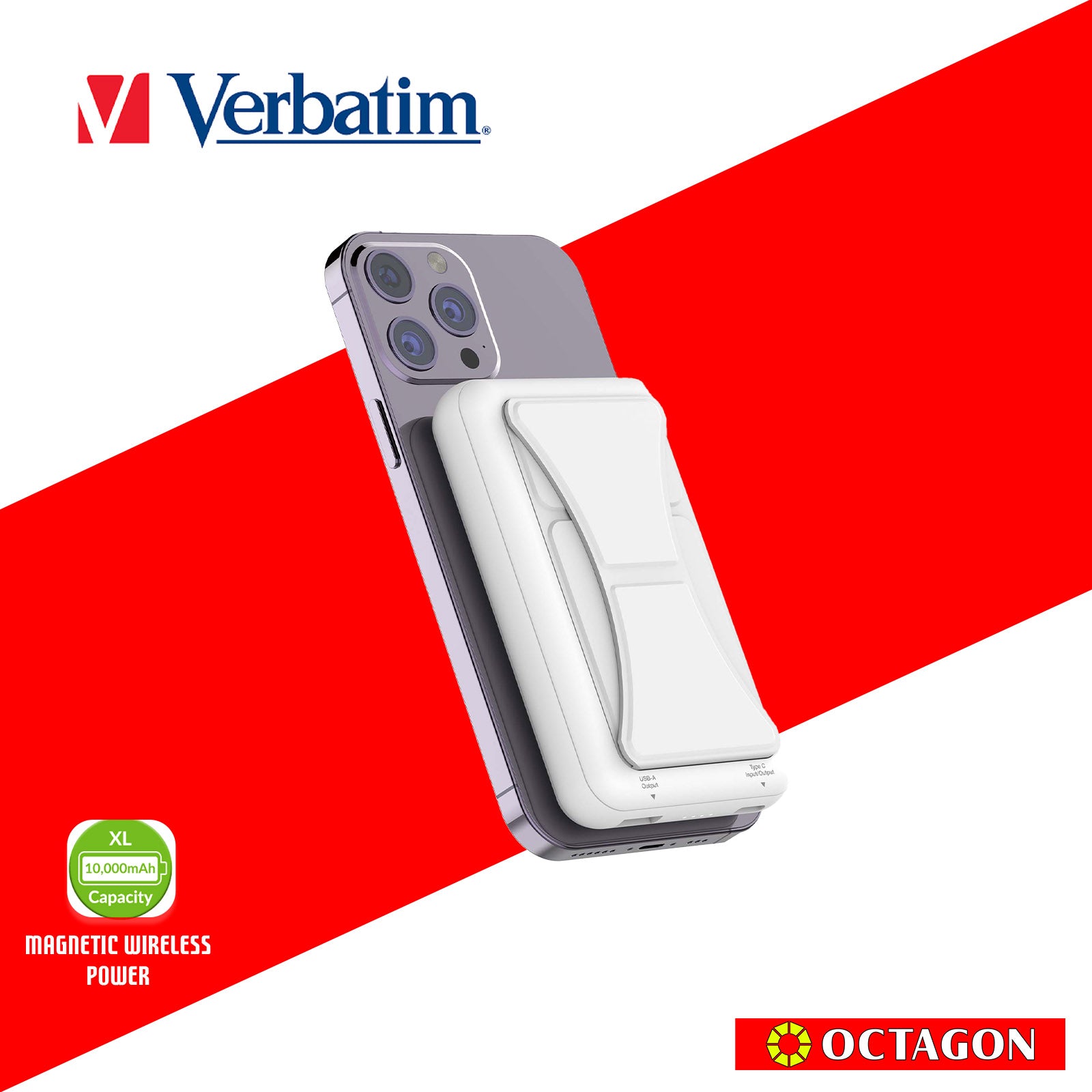 VERBATIM 66905 POWER PACK 10000MAH MAGNETIC WIRELESS CHARGING (WHITE)