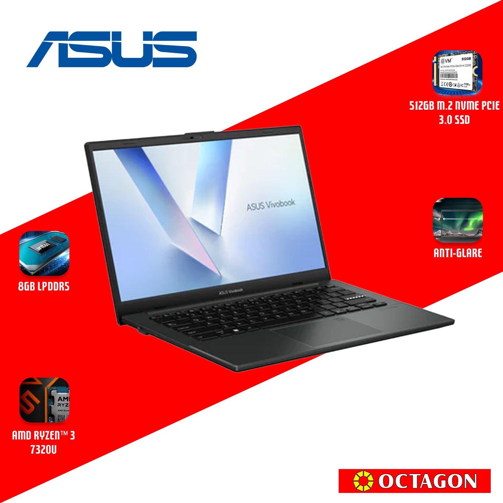 ASUS VIVOBOOK GO 14 E1404FA-EB821W/ RYZEN 3 7320U/ 8GB/ 512GB SSD/ 14