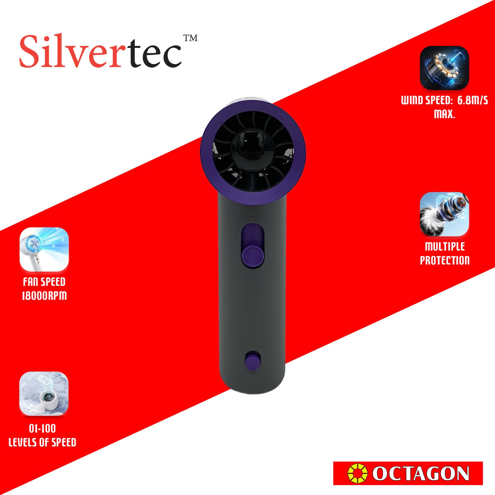 SILVERTEC SMX-IFAN1-GY HIGH SPEED TURBO MINI FAN 2500MAH GREY (M81)