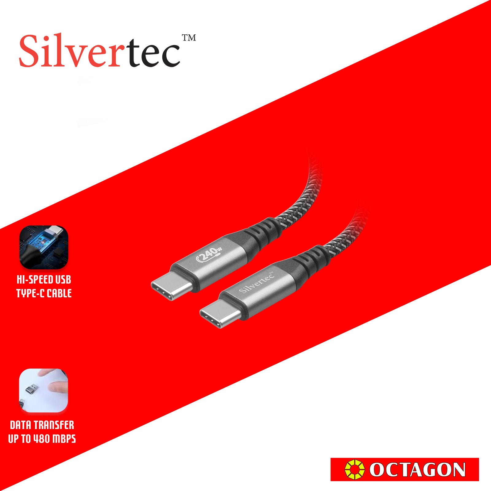 SILVERTEC SW-CC120-BK USB-C 1.2M 240W CABLE