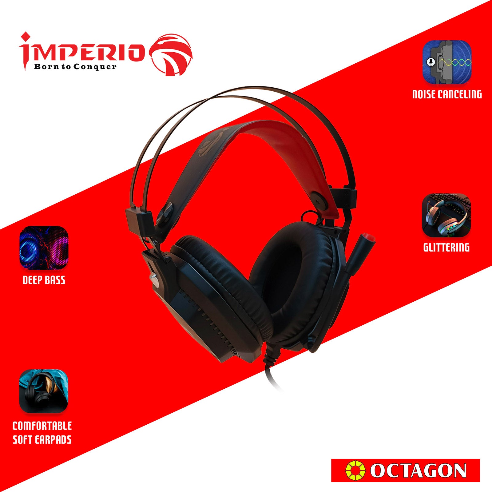 IMPERIO IHSL-X100 RGB GAMING HEADSET USB+3.5MM PLUG