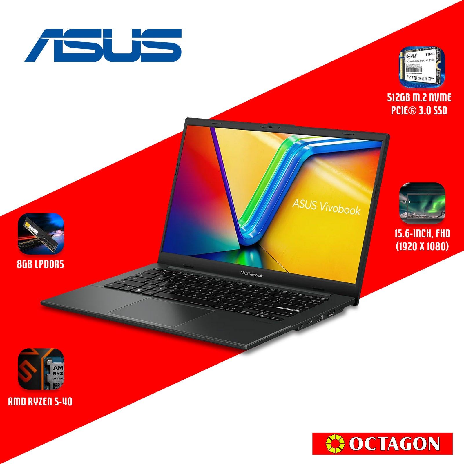 ASUS E1404FA-EB1798WSM/ RYZEN 5-40/ 8GB/ 512GB SSD/ 15.6 FHD/ WIN 11/ OFFICE H&S + M365/ BLK
