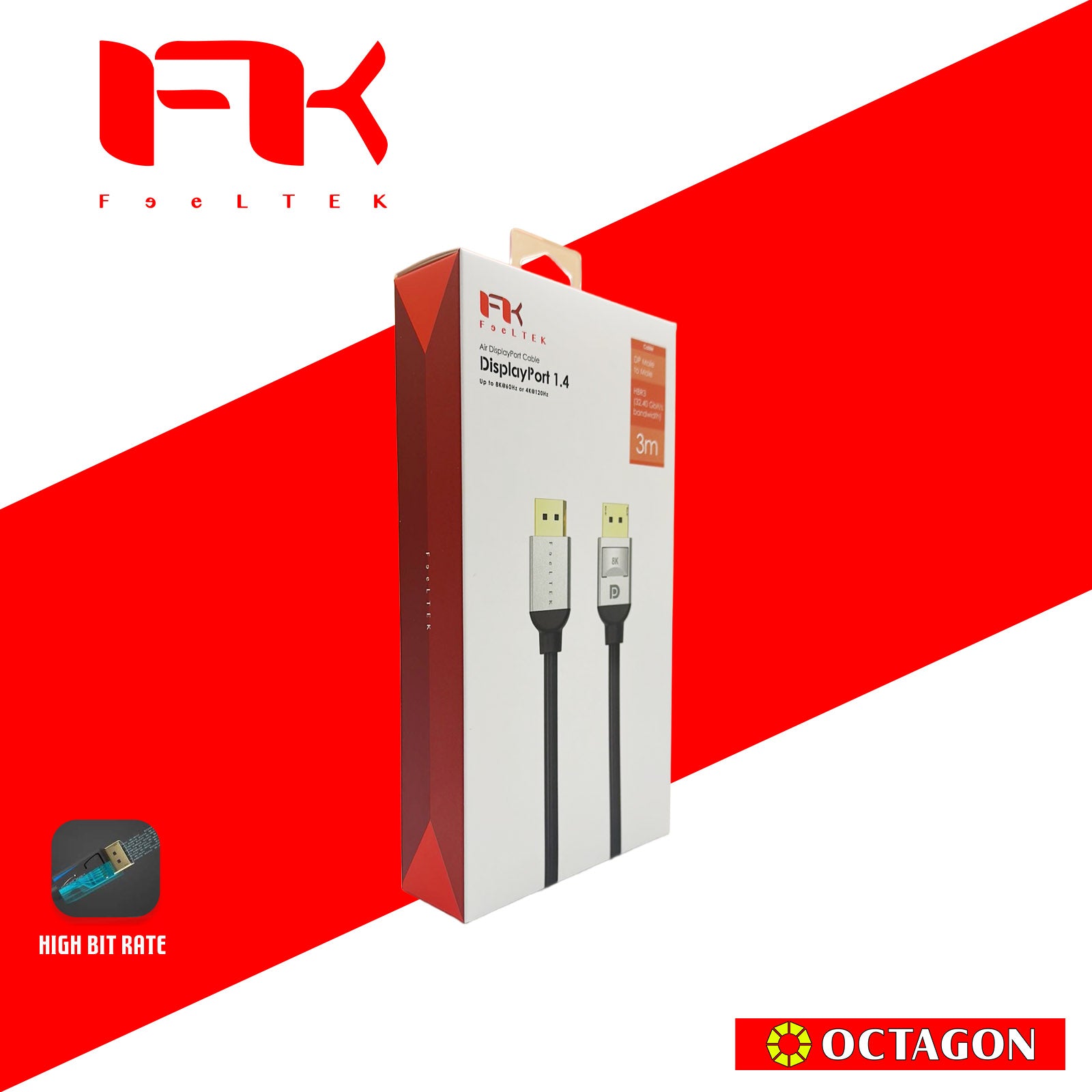 FEELTEK CADP300M141F AIR DISPLAY PORT CABLE 3M DISPLAY PORT 1.4 HBR3 (32.40 GBIT/S BANDWIDTH)