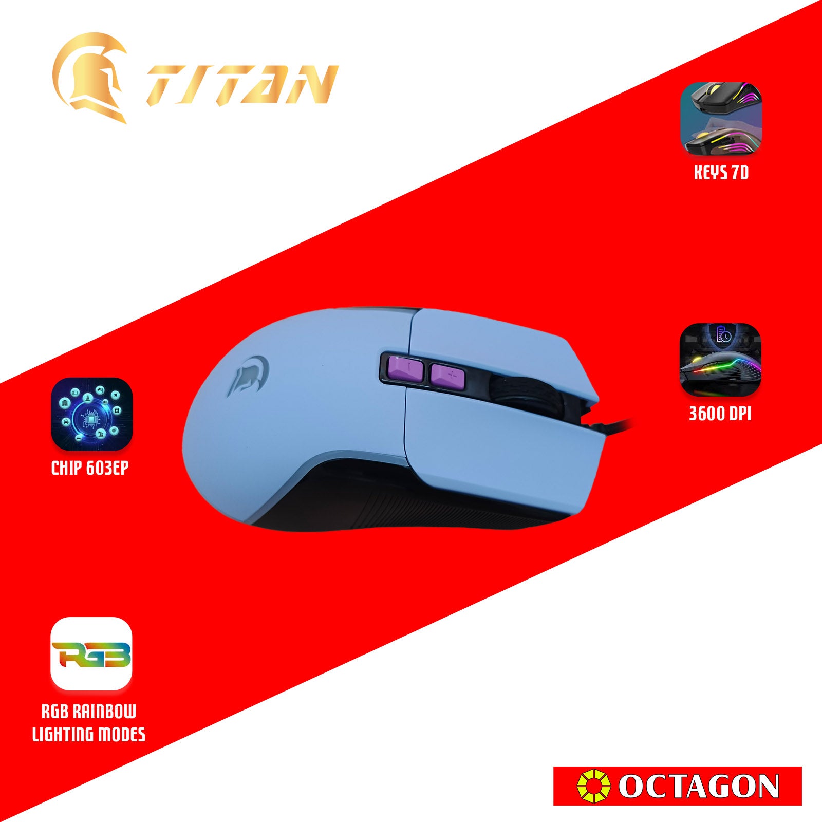 TITAN TMO-698 USB GAMING LED MOUSE 3600DPI PURPLE/BLACK