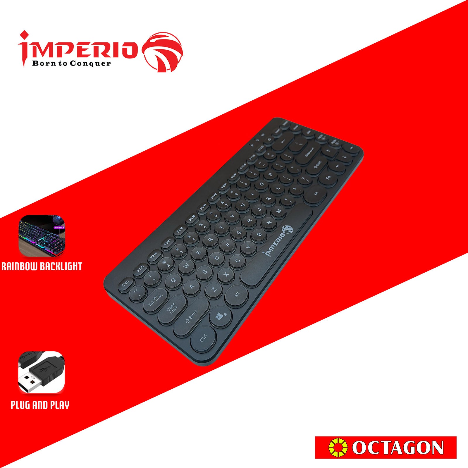 IMPERIO ICC-KB502 RAINBOW BACKLIGHT WIRED USB KEYBOARD 83 KEYS BLACK