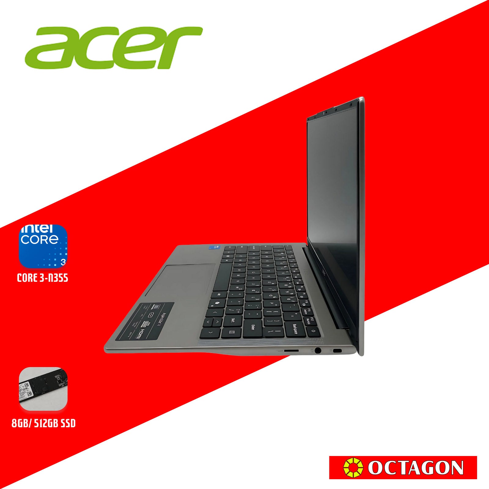 ACER ASPIRE LITE AL14-32P-34RE TITANIUM/ CORE 3-N355/ 8GB/ 512GB SSD/ 14" WUXGA IPS/ OFFICE H&S 2024 + M365/ WIN 11/ TITANIUM