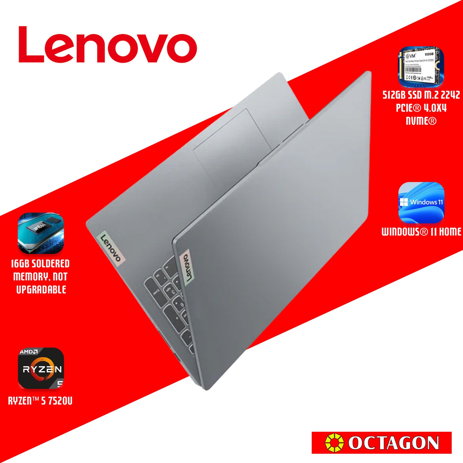 LENOVO IP S3-15 (82XQ00T0PH)/ RYZEN 5 7520U/ 16GB/ 512GB SSD/ 15.6 FHD/ WIN 11/ OFFICE HOME