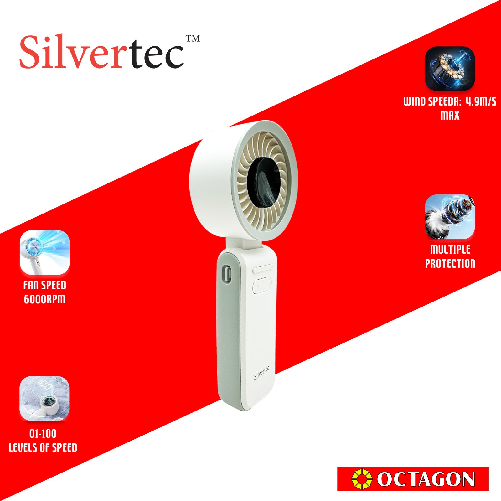 SILVERTEC SMX-IFAN6-WH HIGH SPEED FOLDABLE FAN 5000MAH WHITE (M86)