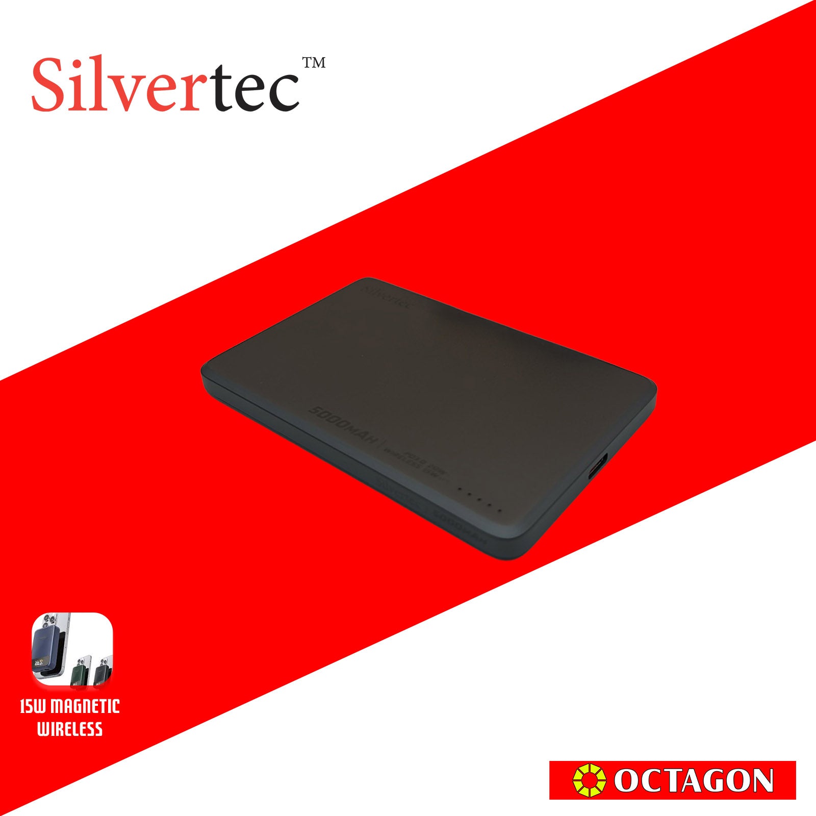 SILVERTEC SRT-MP50-SG ULTRA-SLIM MAGNETIC WIRELESS PD20W POWERBANK 5000MAH (SPACE GRAY)