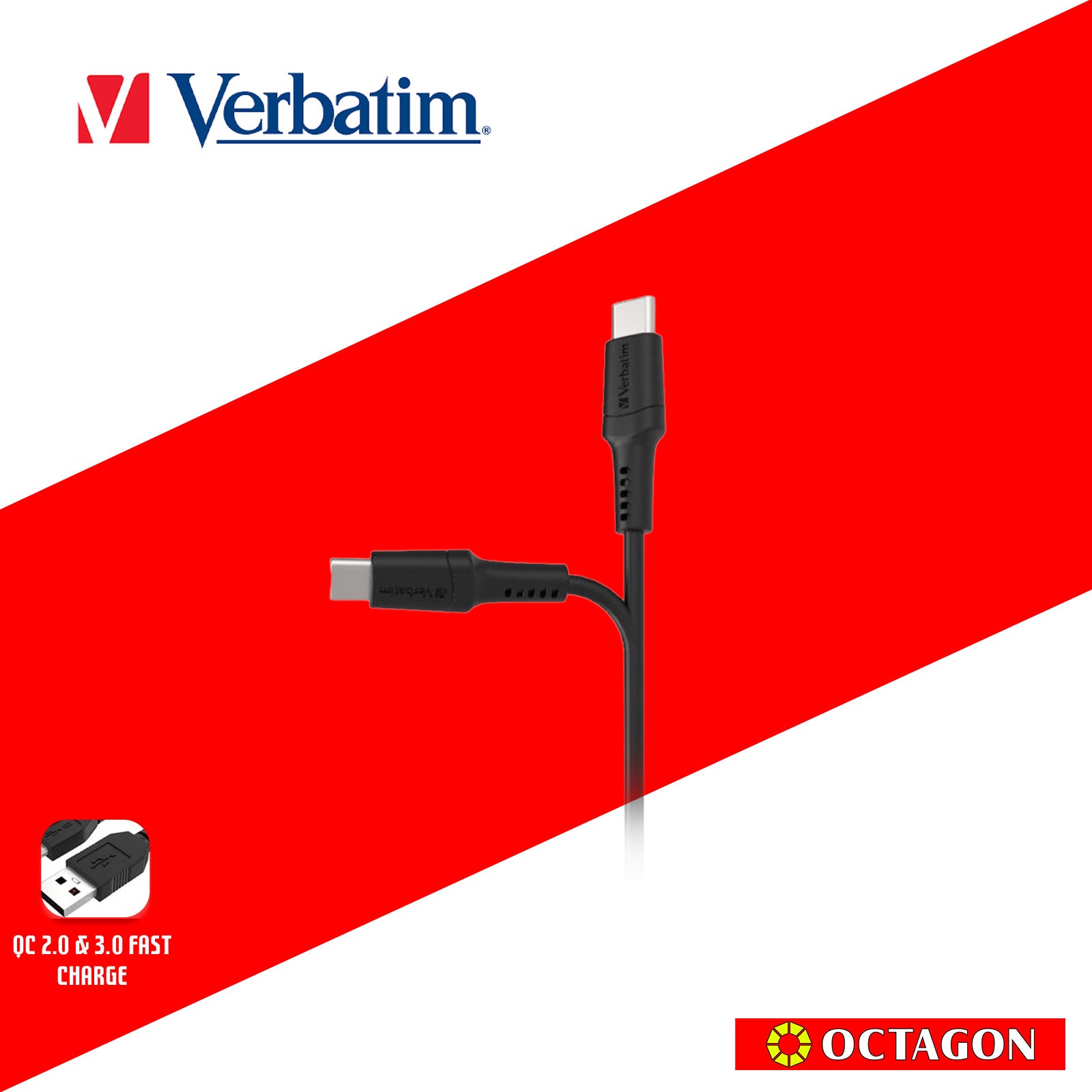VERBATIM 66667 SYNC & CHARGE TYPE-C TO TYPE-C CABLE (PD60W & 480MBPS) 120CM (BLACK)