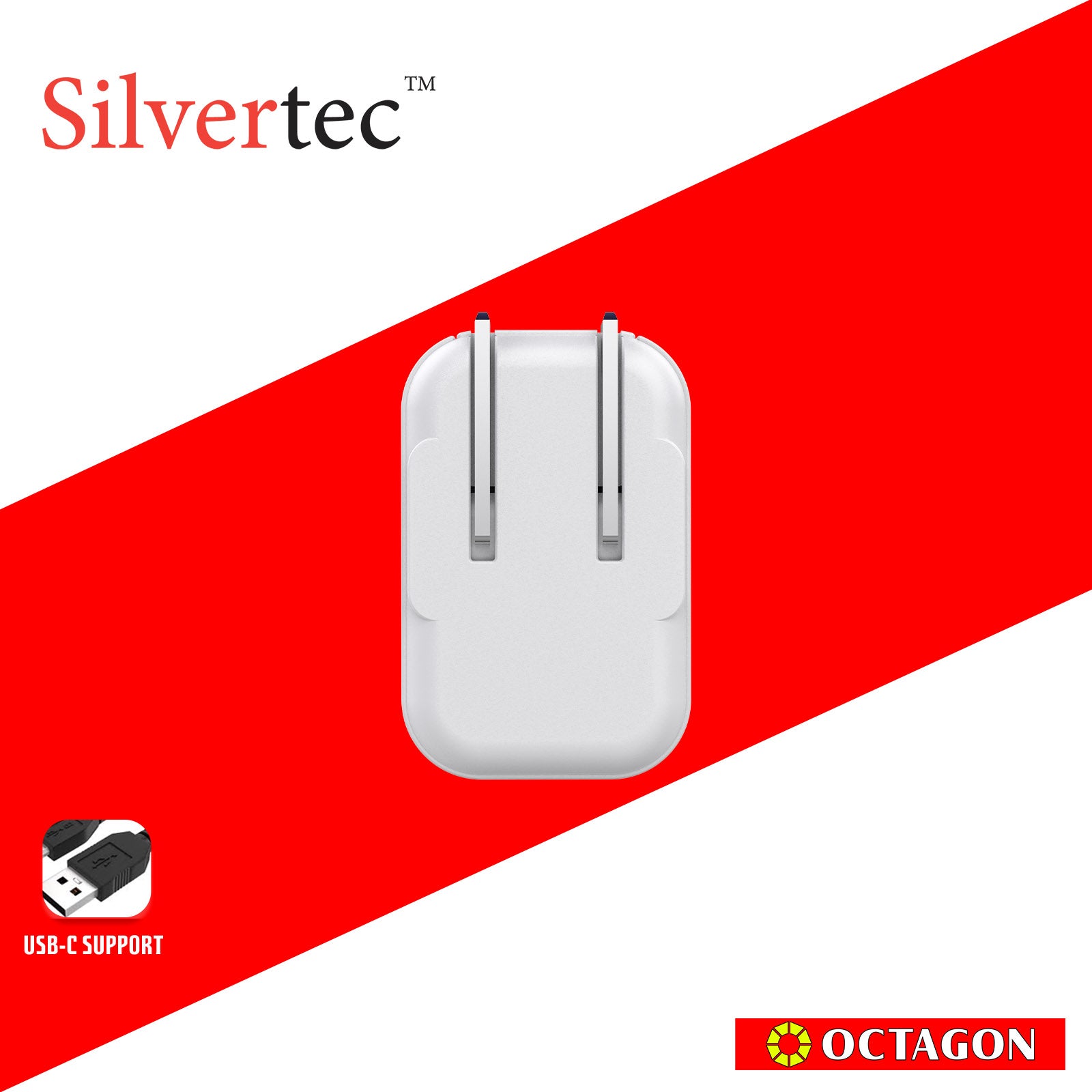 SILVERTEC ST-GW45 45W 2-USB-C PD GAN WALL CHARGER WHITE US PLUG