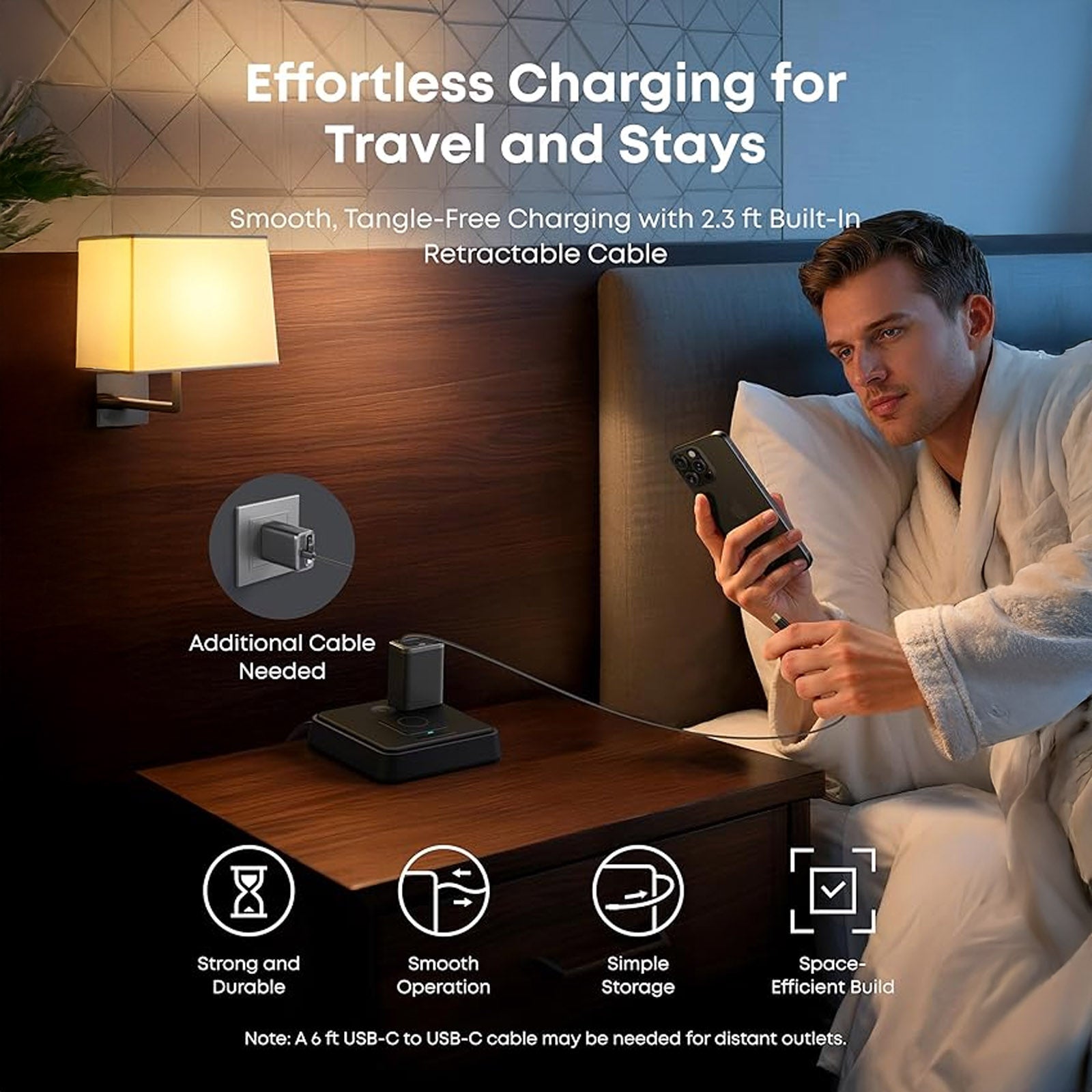 ANKER A2658J11 NANO CHARGER BLACK 35W W/ BUILT-IN RETRACTABLE USB-C CABLE