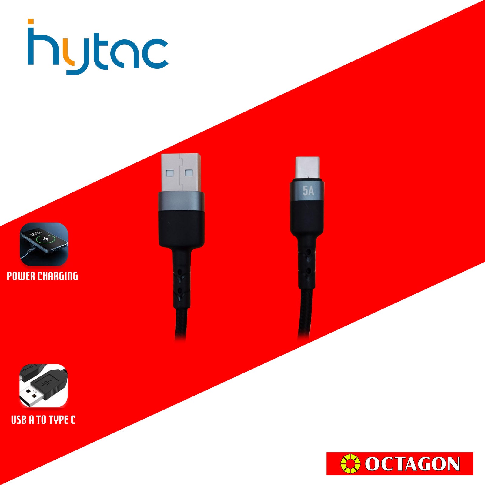 HYTAC HCC204C USB A TO TYPE C FAST CHARGING CABLE 5A 50CM BLACK