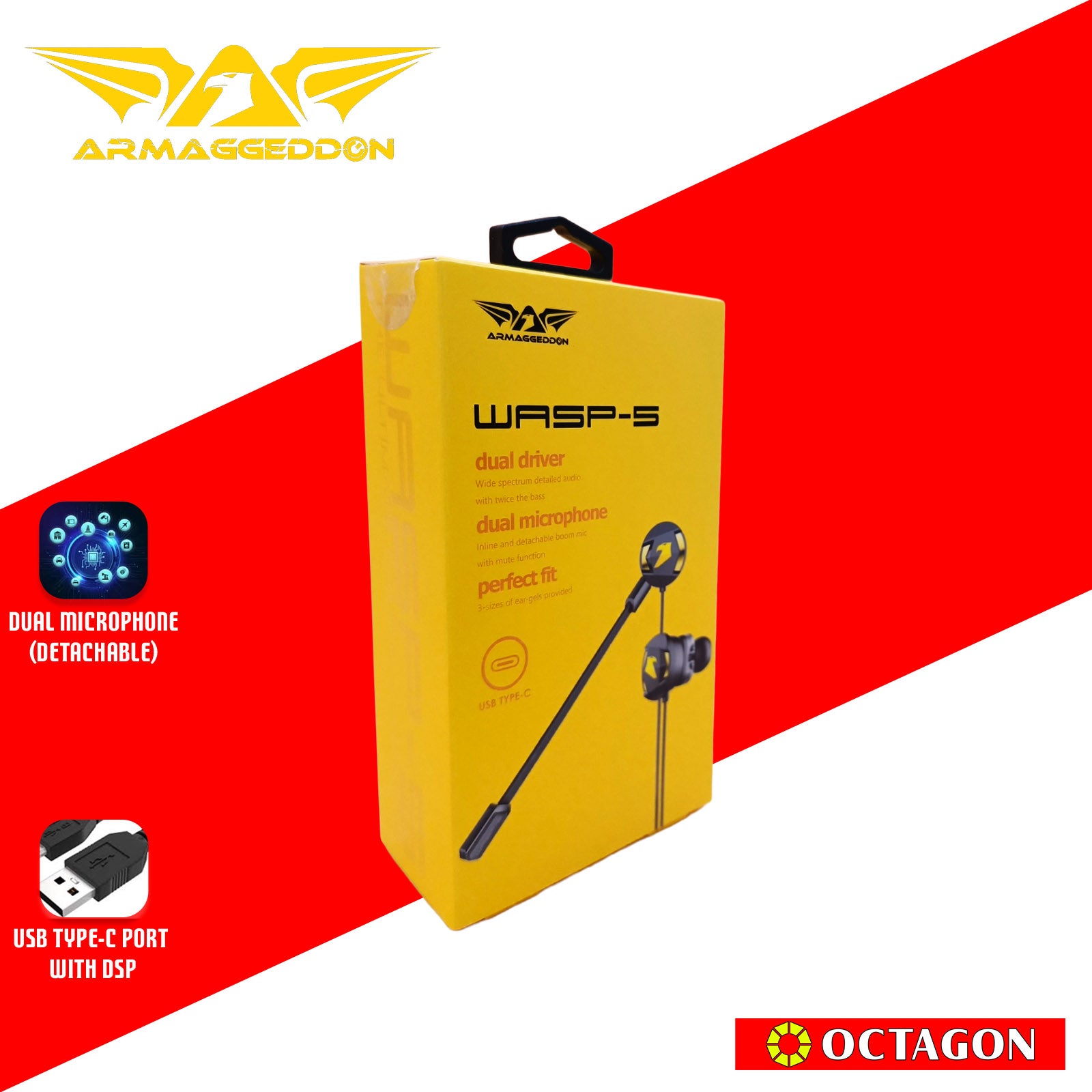 ARMAGGEDDON WASP-5 TYPE-C BLACK GAMING IN-EAR HEADSET WITH DETACHABLE MIC