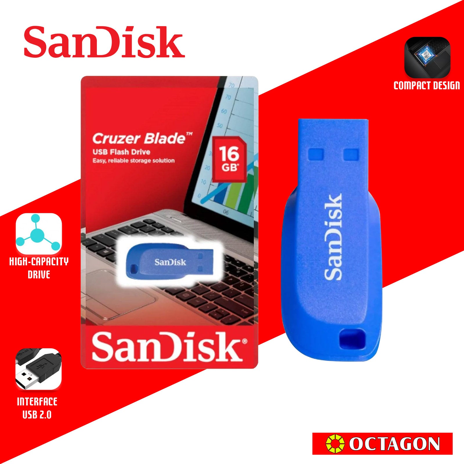 SANDISK CRUZER BLADE 16GB USB FLASH DRIVE