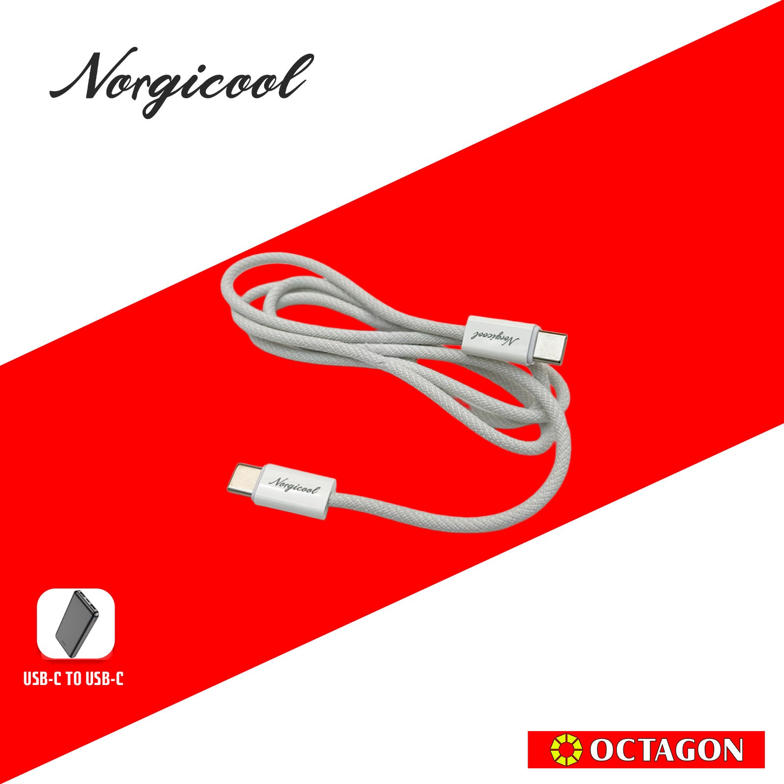 NORGICOOL NLC901 65W PD USB-C/C CABLE 1M C-C15 WEAR RESISTANT & ANTI-TANGLE