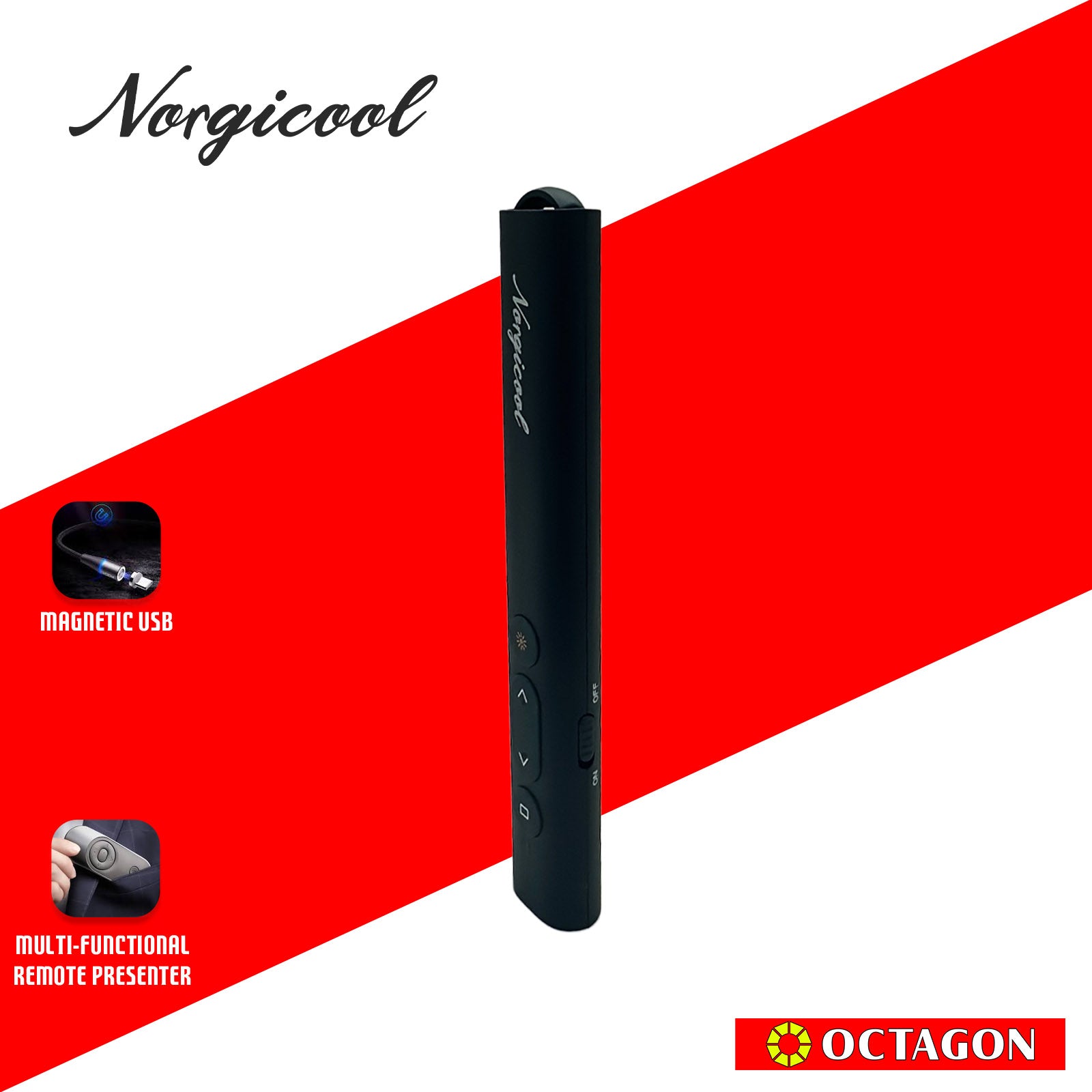 NORGICOOL NQP300 WIRELESS PRESENTER 30M AAA*1 WITH TYPE C AND USB DONGLE BLACK