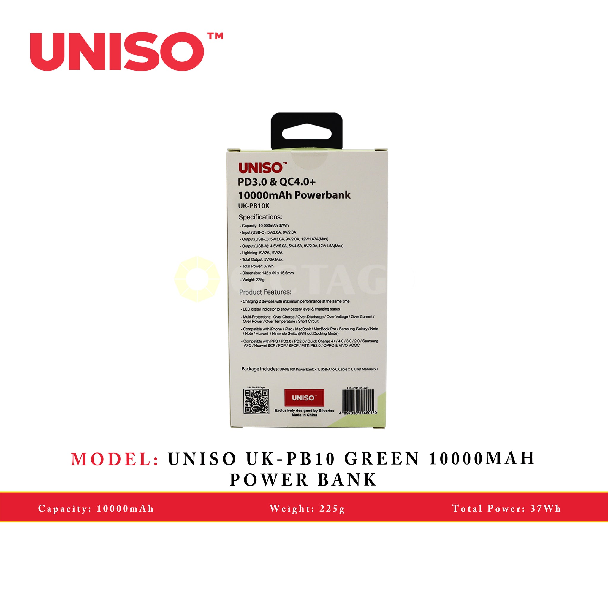 UNISO UK-PB10 GREEN 10000MAH POWER BANK