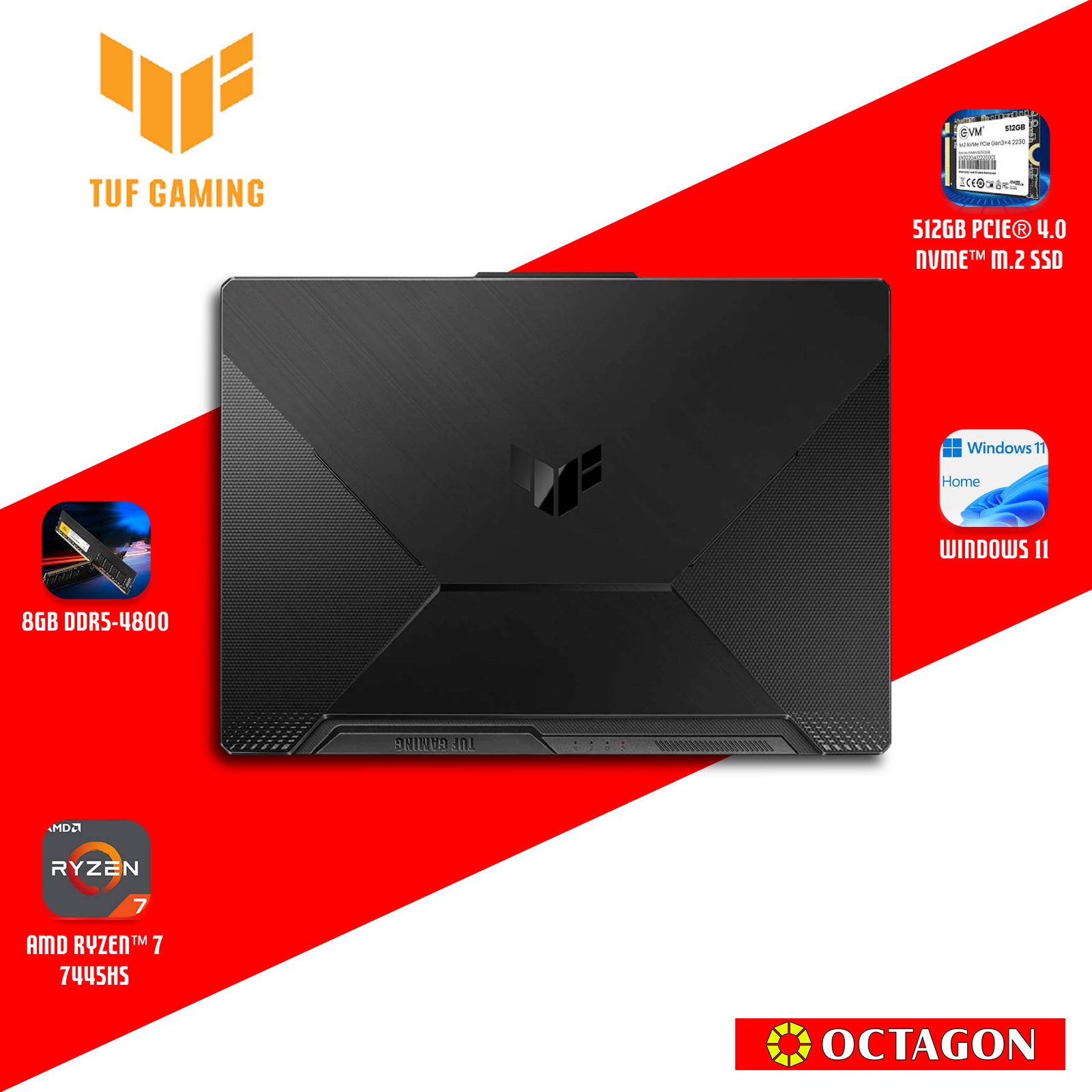 ASUS TUF FA506NCQ-HN012W/ RYZEN 7-170/ 8GB/ 512GB SSD/ 15.6 FHD 144HZ/ WIN 11/ RTX3050 4GB/ BLK
