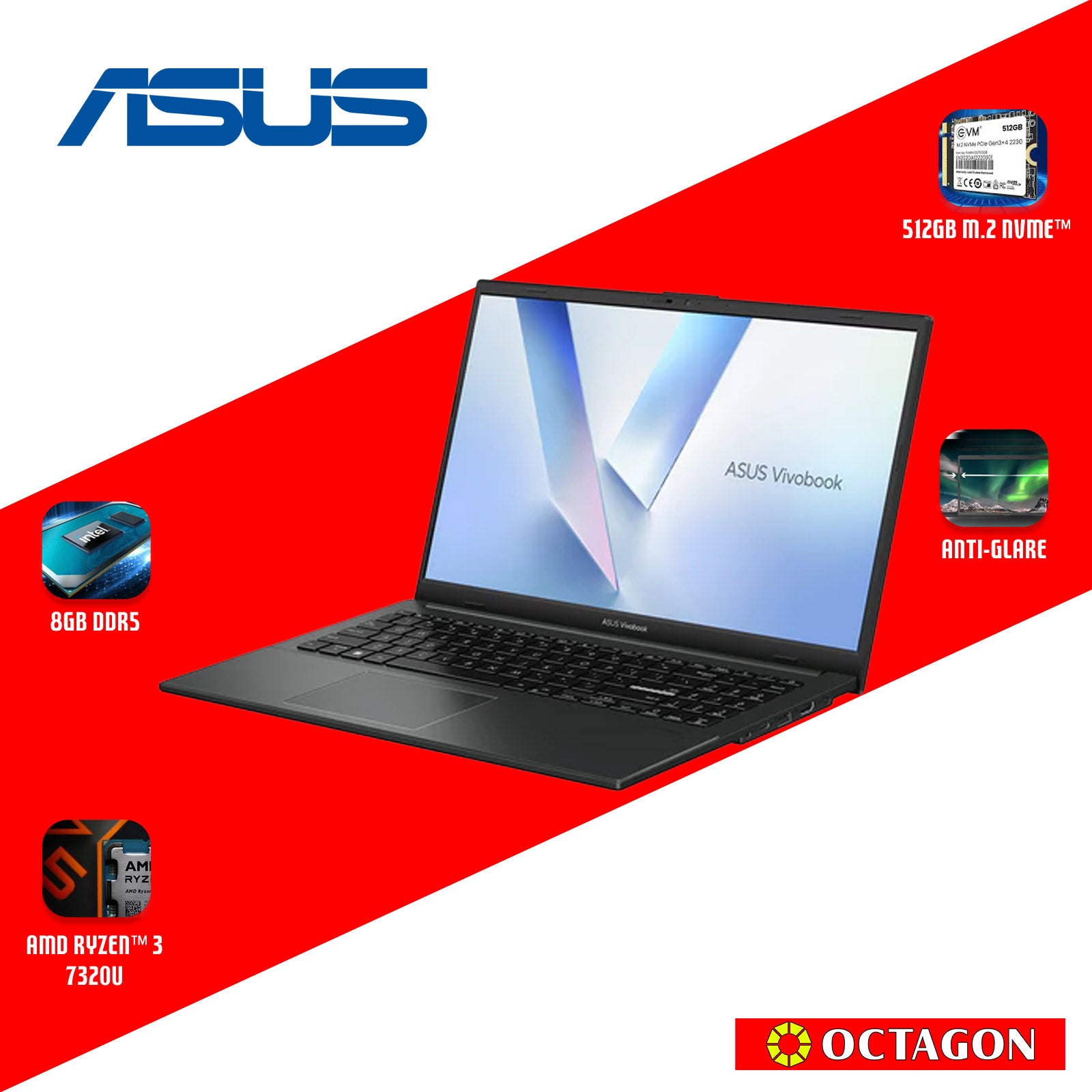 ASUS VIVOBOOK GO 15 E1504FA-BQ2324W/ RYZEN 3 7320U/ 8GB/ 512GB SSD/ 15.6" FHD/ WIN 11/ BLACK