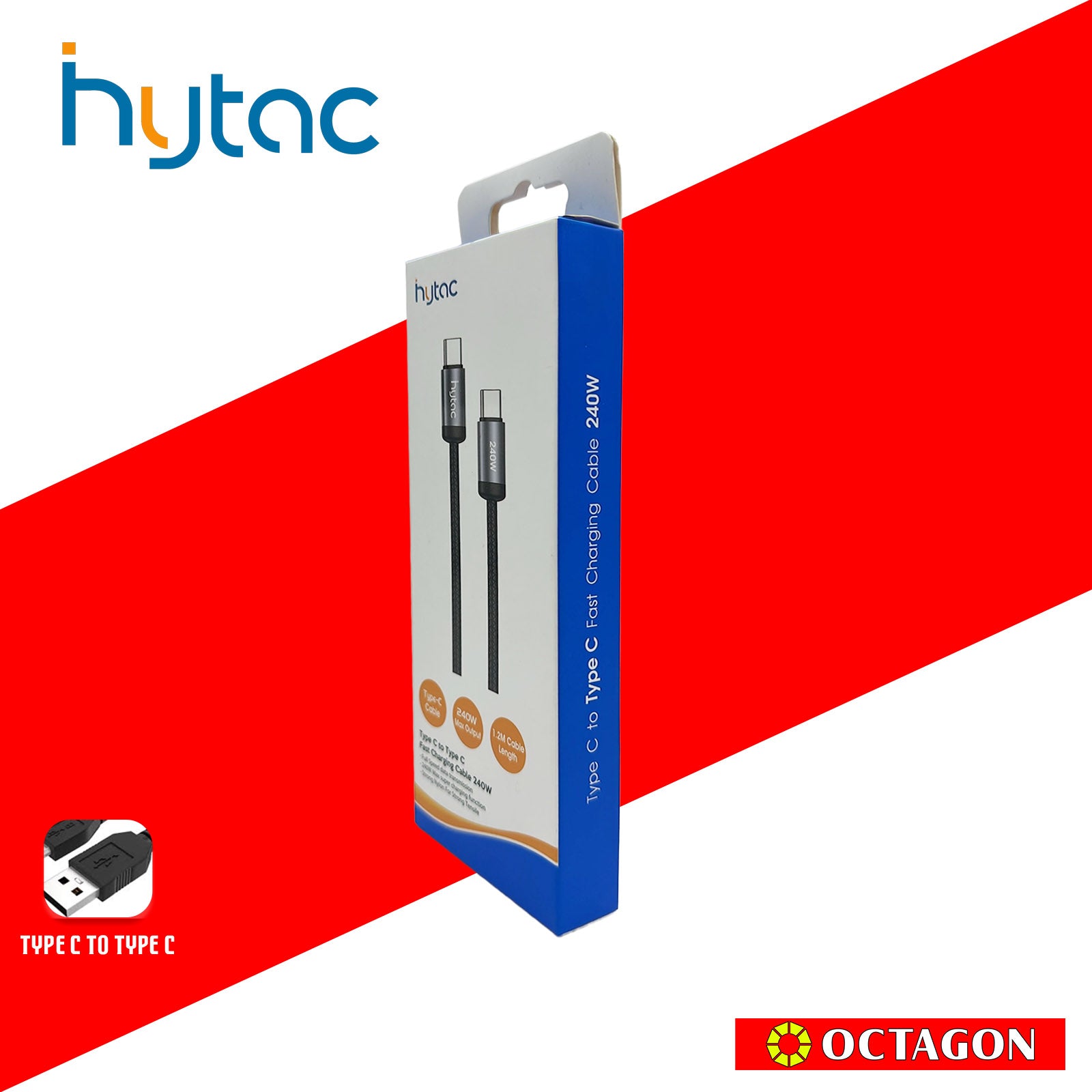 HYTAC HCC213CC240 TYPE-C TO TYPE-C FAST CHARGING CABLE 240W / 1.2M BLACK