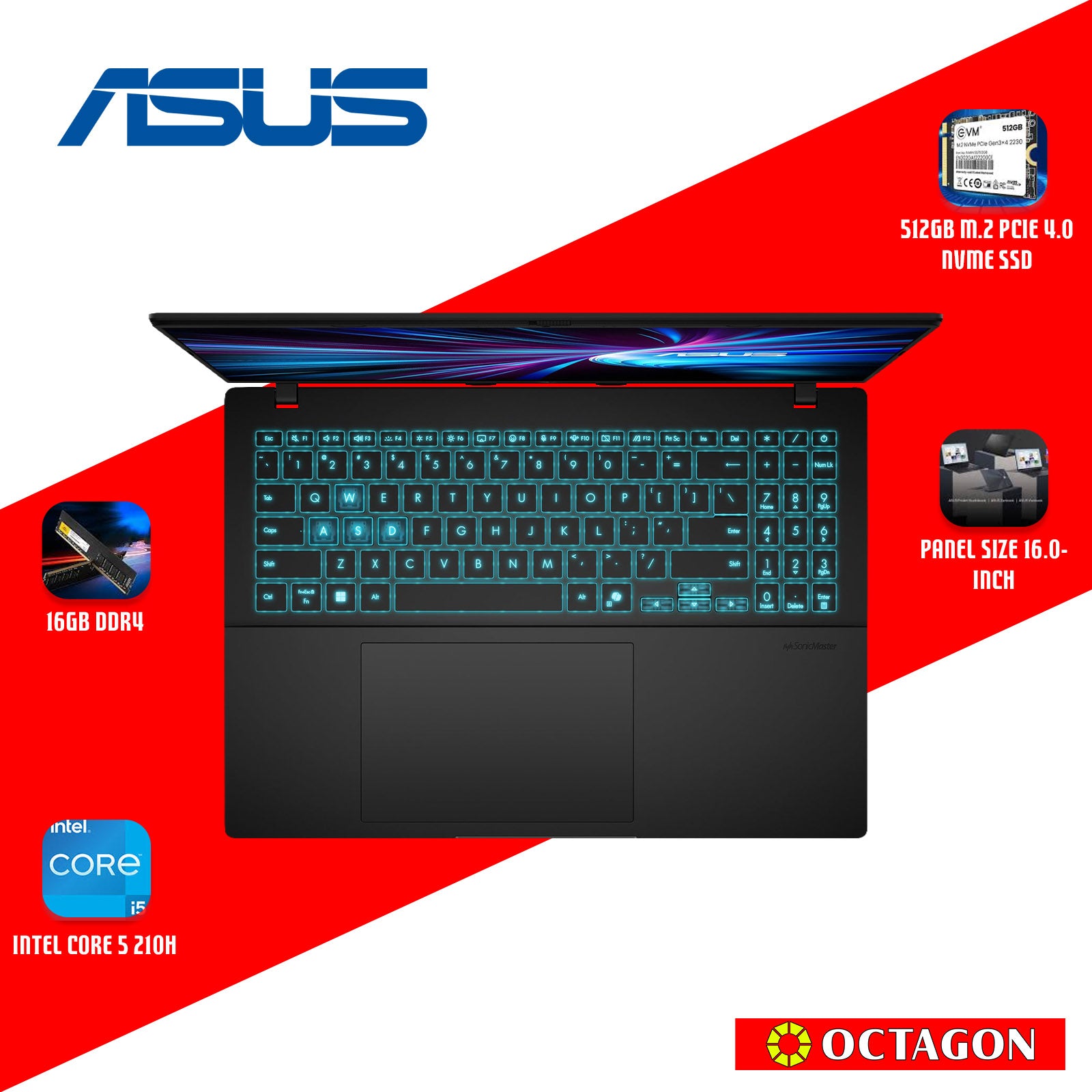 ASUS VIVOBOOK 16 V3607VH-RP521W/ CORE 5-210H/ 16GB/ 512GB SSD/ 16 WUXGA 144HZ/ WIN 11/ RTX5050 8GB/ BLK