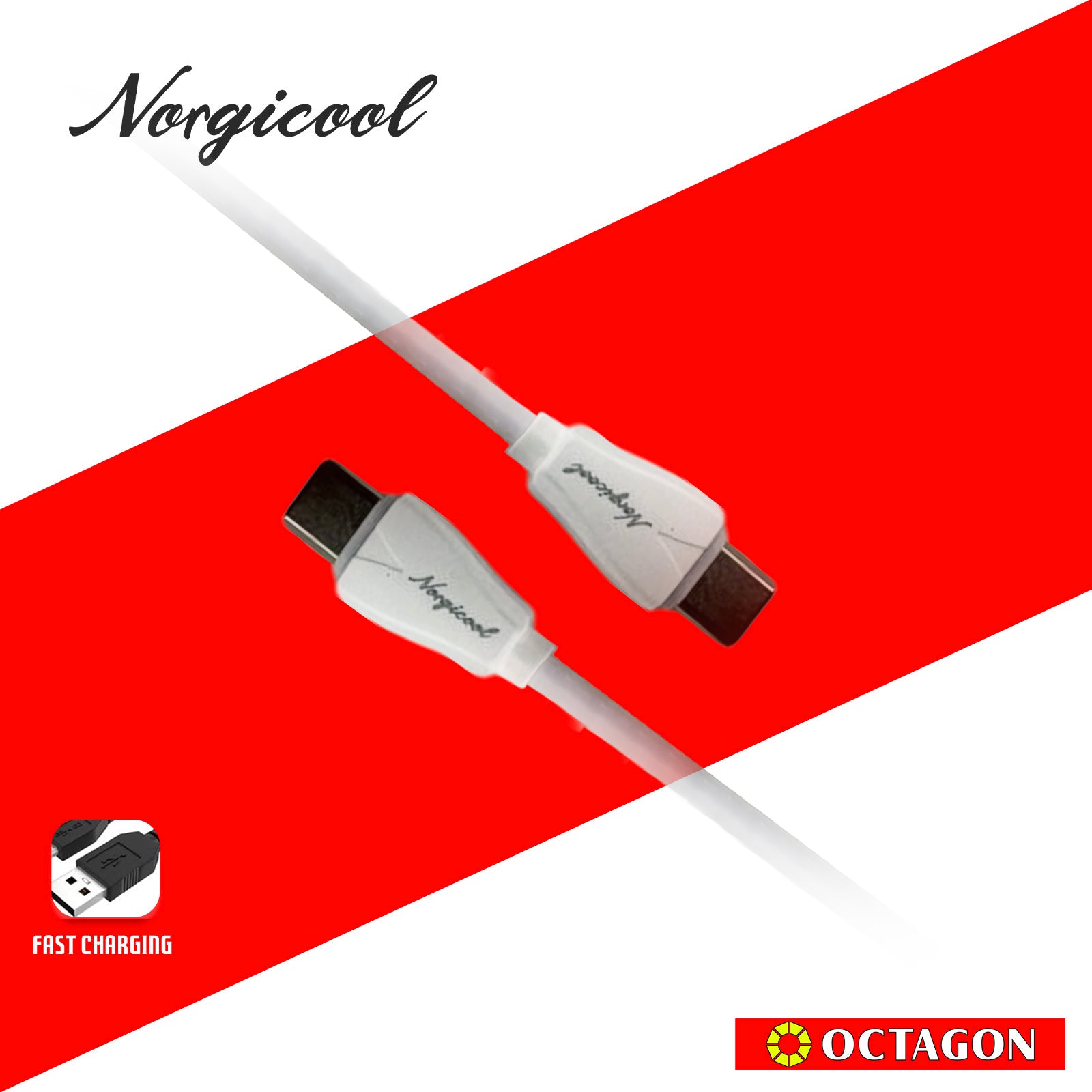 NORGICOOL NA2526C 45W 2-PORT PD WALL CHARGER USB-A & C WITH C/C CABLE 1M
