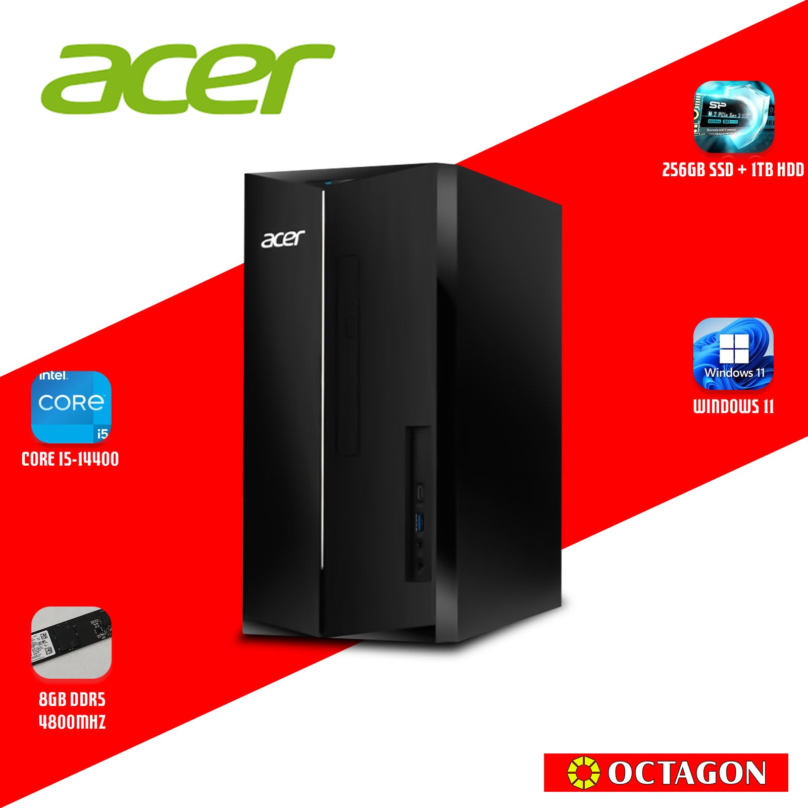ACER ASPIRE TC1785-I5/ CORE I5-14400 (2.5GHZ)/ 8GB DDR5 4800MHZ/ 1TB+256GB SSD/ WIN 11/ 21.5 SA222Q (F02SA222QE)/ INTEL UHD 730/ OFFICE H&S 21/ WIFI/ BT/ USB KB & MOUSE/ DT. BLNSP.003