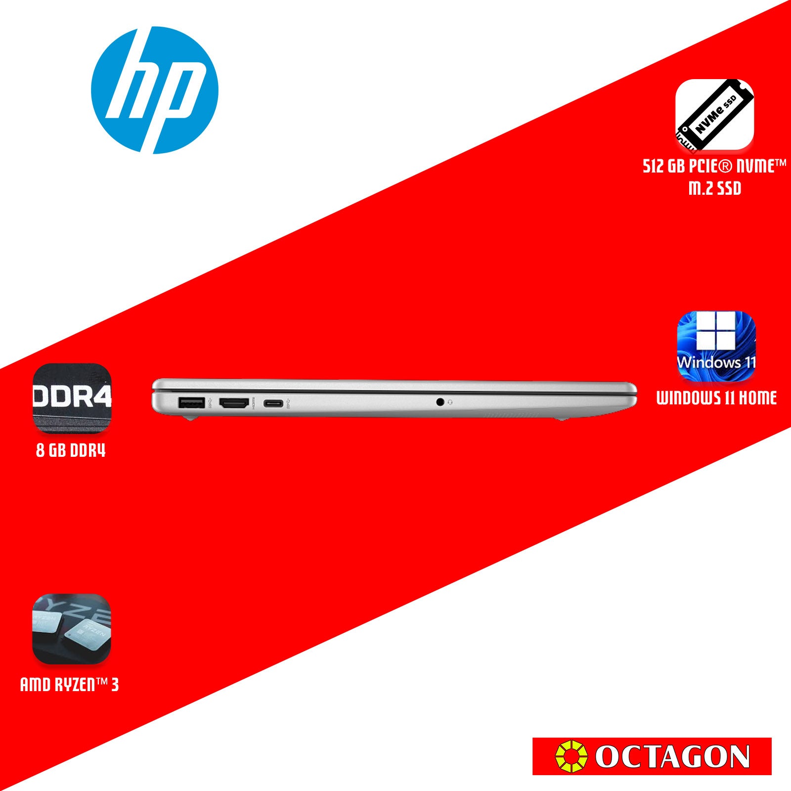 HP 15-FC0255AU/ RYZEN 3-7320U/ 8GB DDR5/ 512GB SSD/ 15.6