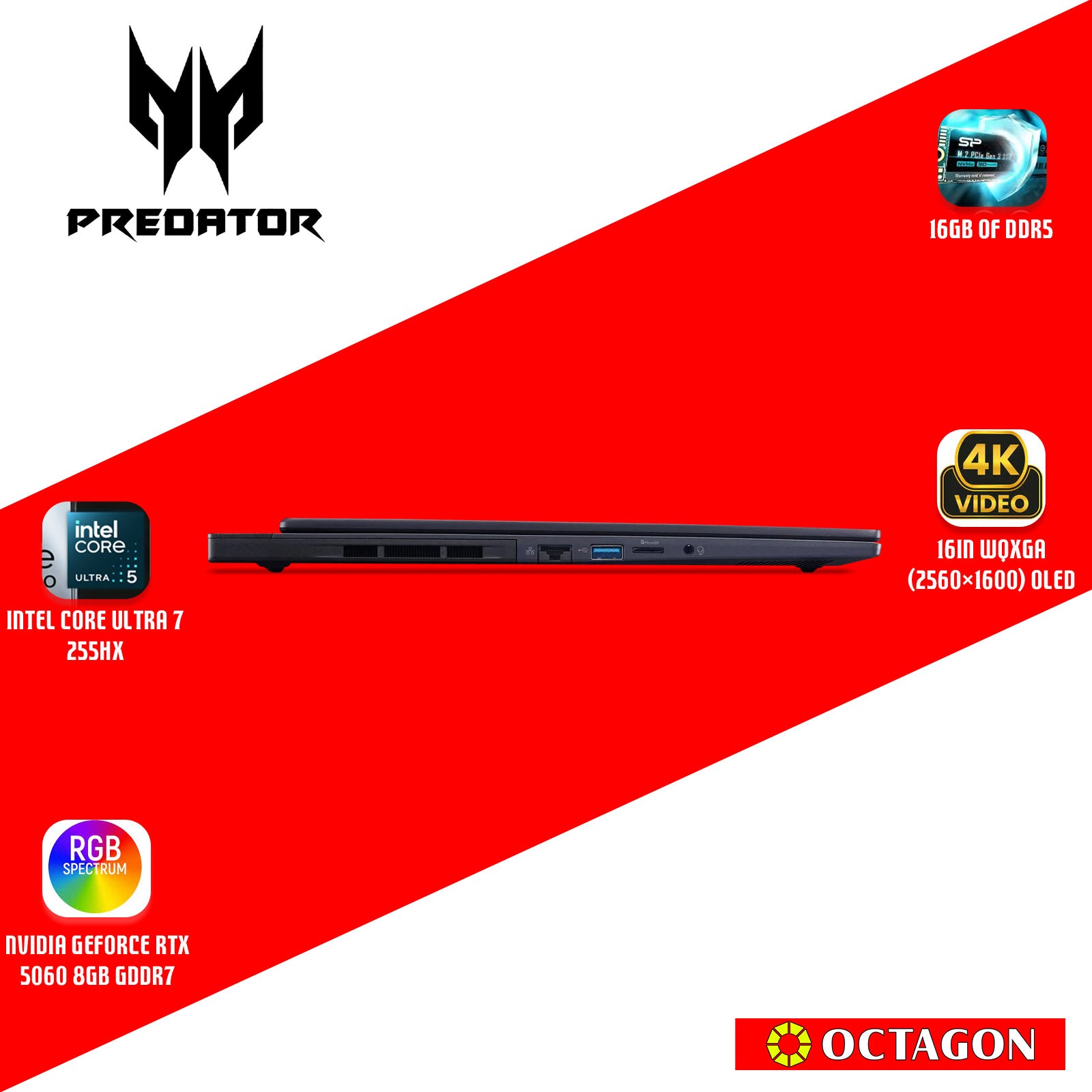 ACER PREDATOR HELIOS NEO SLIM PHN16S-71-72WE/ ULTRA 7 255HX/ 16GB DDR5/ 512GB SSD/ 16 OLED WQXGA 240HZ/ WIN 11/ RTX5060 8GB